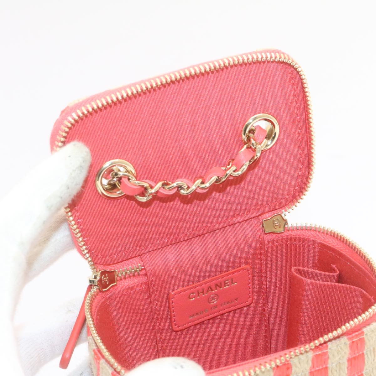 CHANEL Vanity Chain Shoulder Pouch Hemp Pink CC Auth knn023