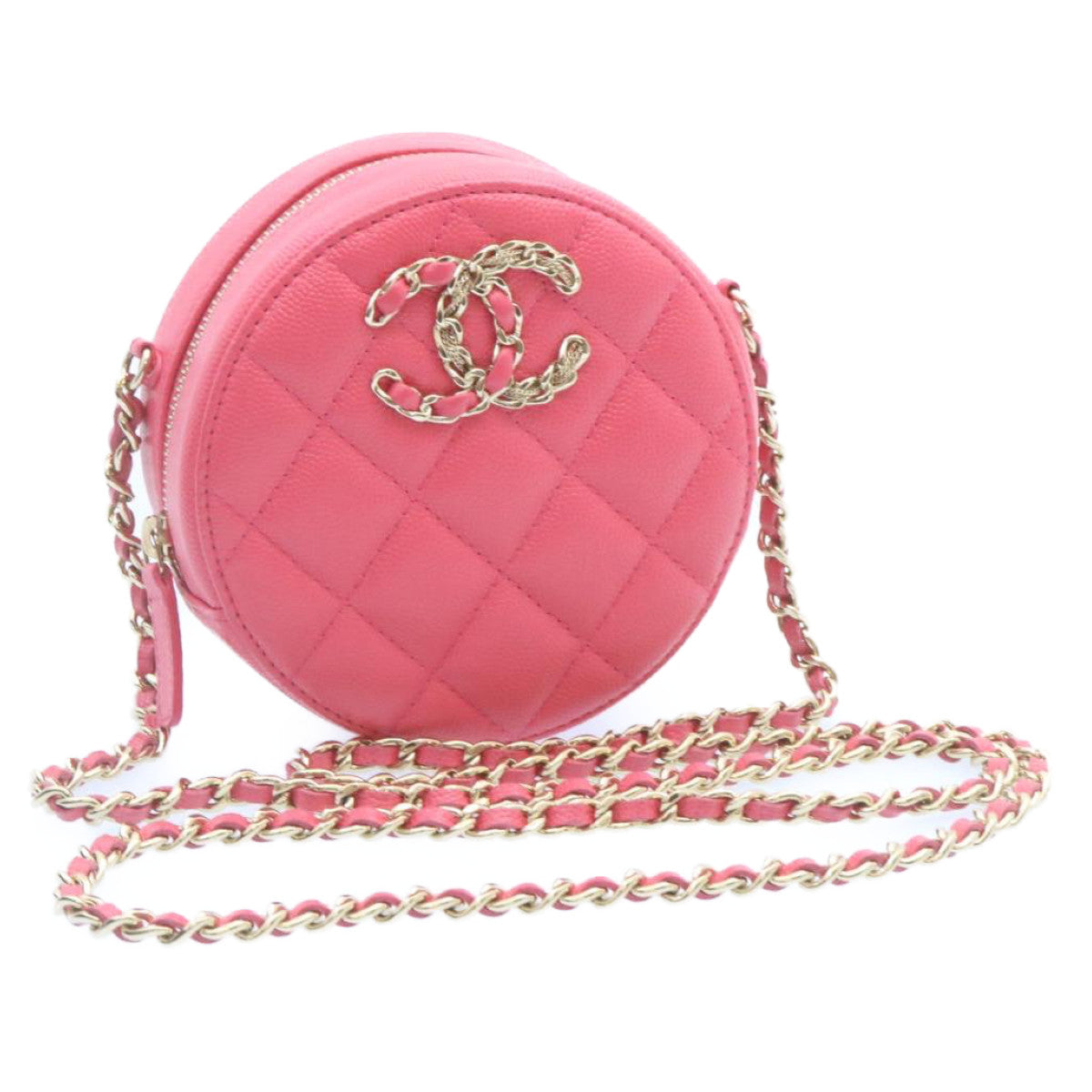 CHANEL Matelasse Caviar Skin Chain Shoulder Bag Pink CC Auth 23651A