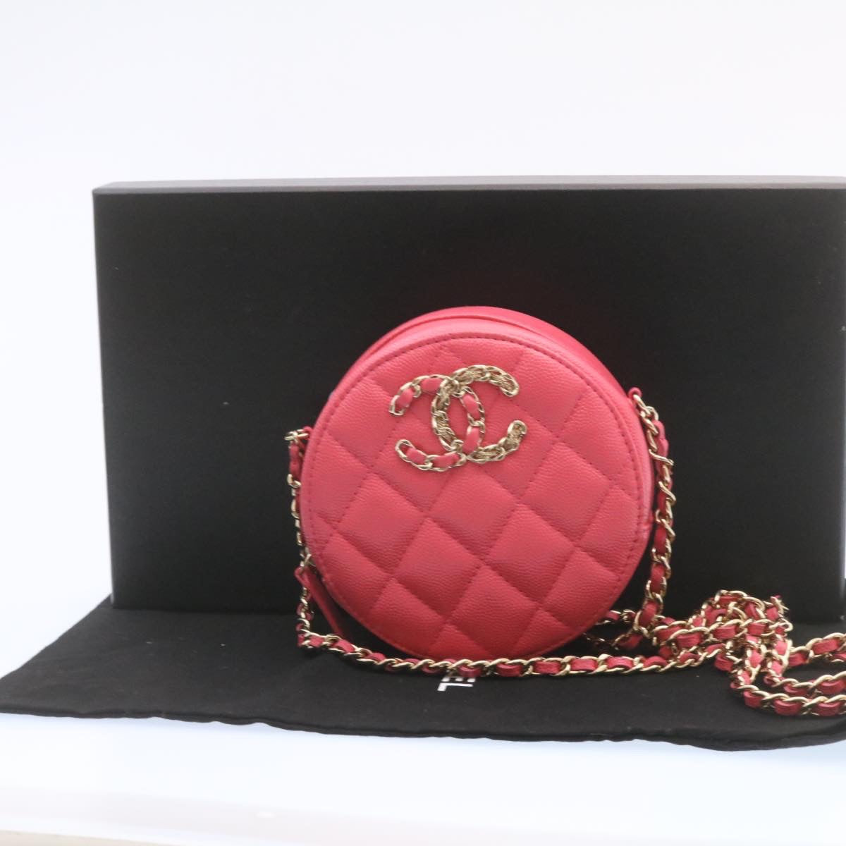 CHANEL Matelasse Caviar Skin Chain Shoulder Bag Pink CC Auth 23651A