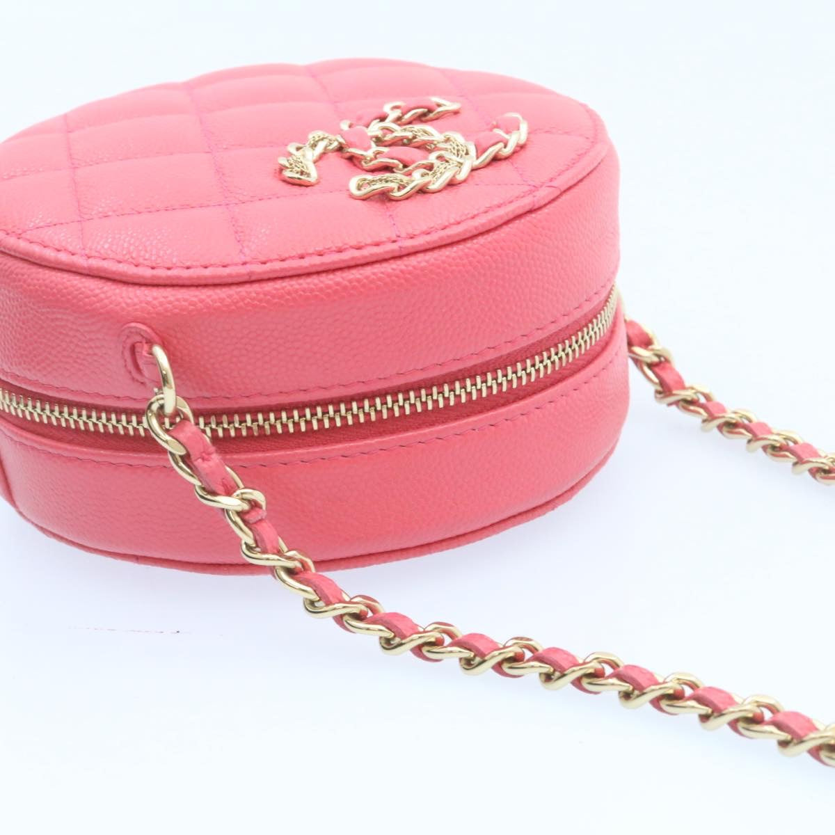 CHANEL Matelasse Caviar Skin Chain Shoulder Bag Pink CC Auth 23651A