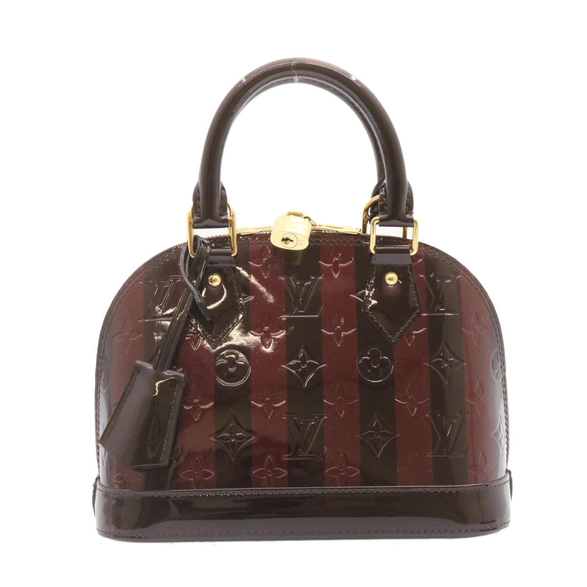 LOUIS VUITTON Monogram Vernis Rayure Alma BB HandBag Amarante M91700 Auth 23844A