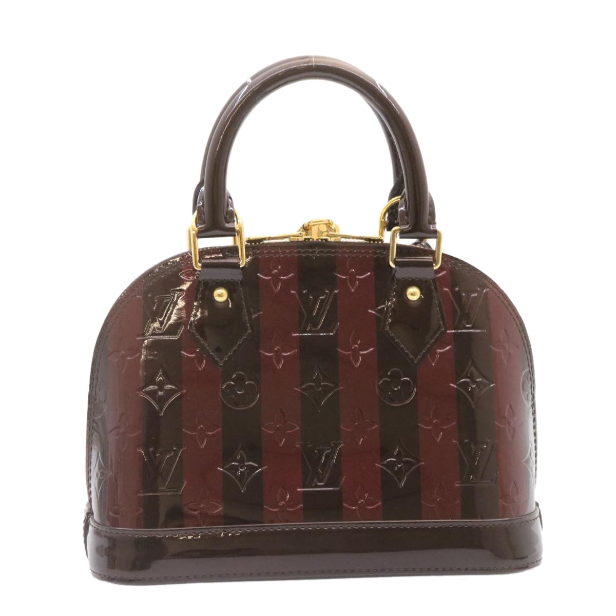 LOUIS VUITTON Monogram Vernis Rayure Alma BB HandBag Amarante M91700 Auth 23844A