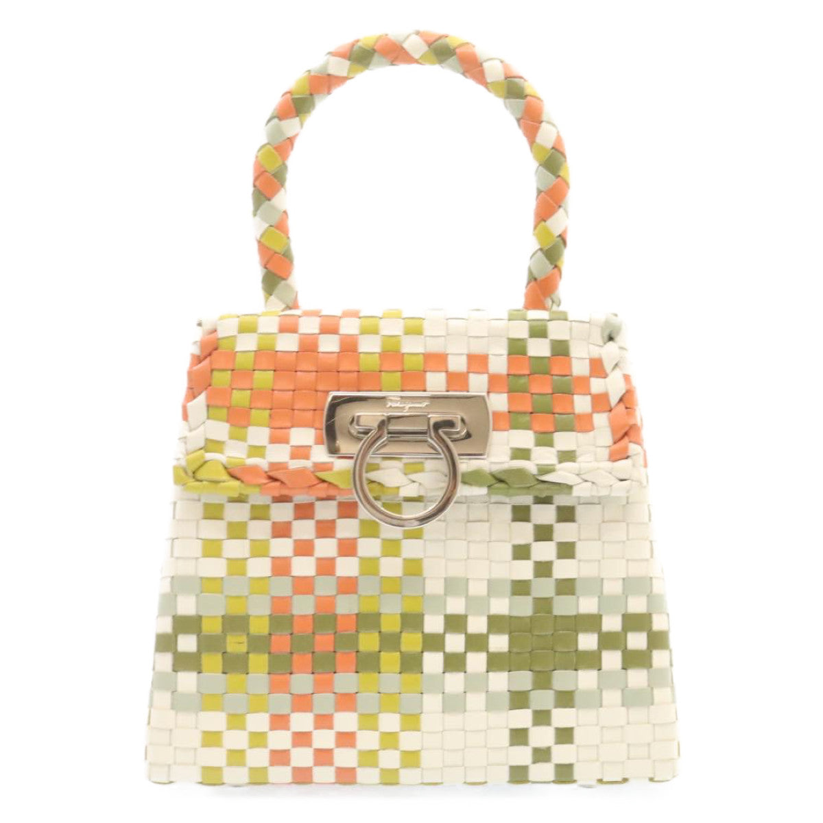 Salvatore Ferragamo INTRECCIATO Gancini Hand Bag Multicolor Auth 25306V