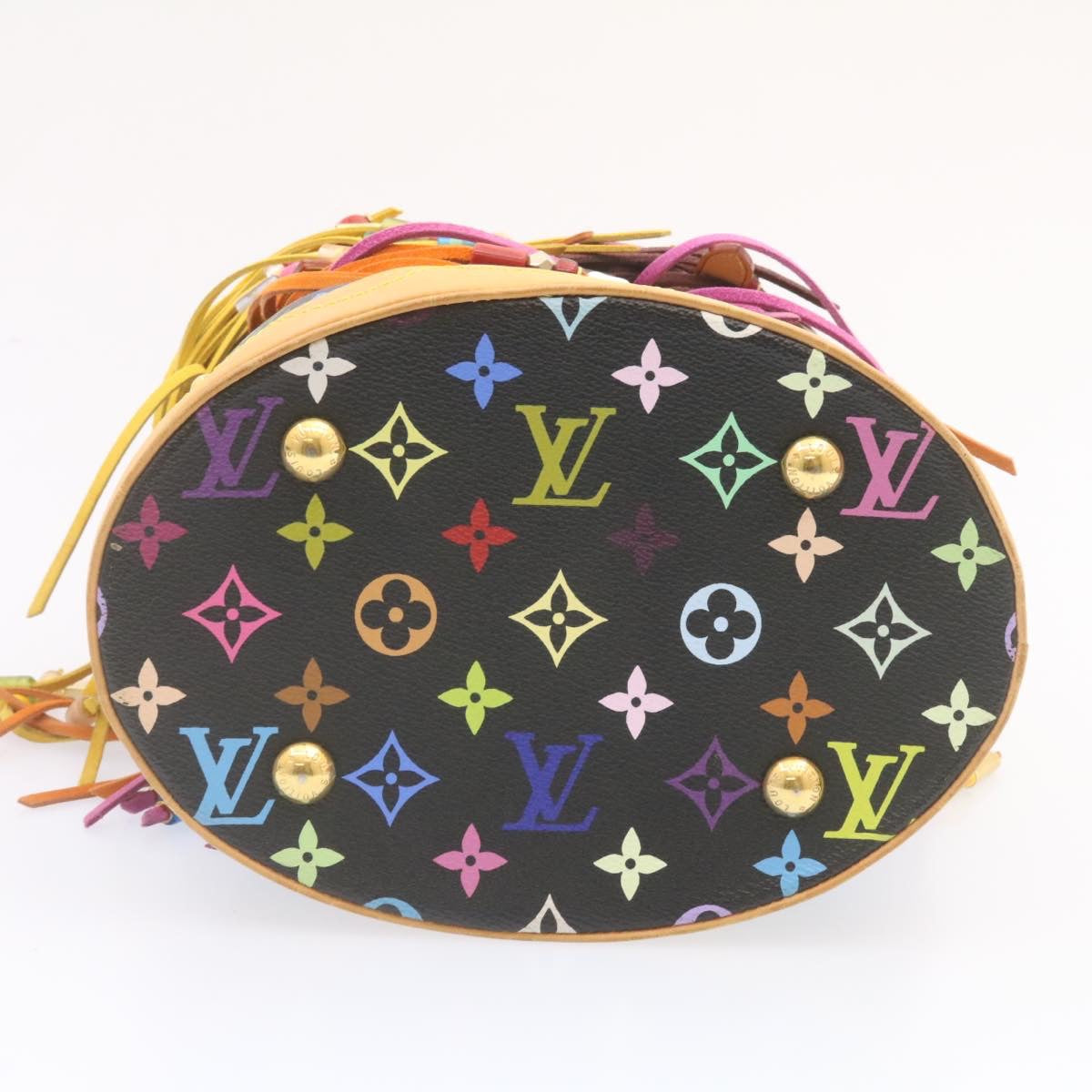 LOUIS VUITTON Monogram Multicolor Bucket Frange ToteBag Black M40110 Auth 25649S