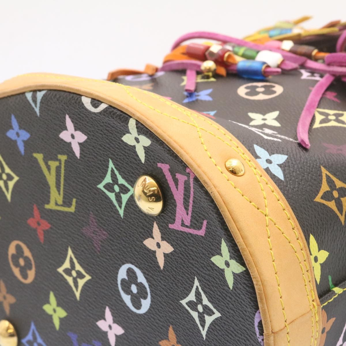 LOUIS VUITTON Monogram Multicolor Bucket Frange ToteBag Black M40110 Auth 25649A