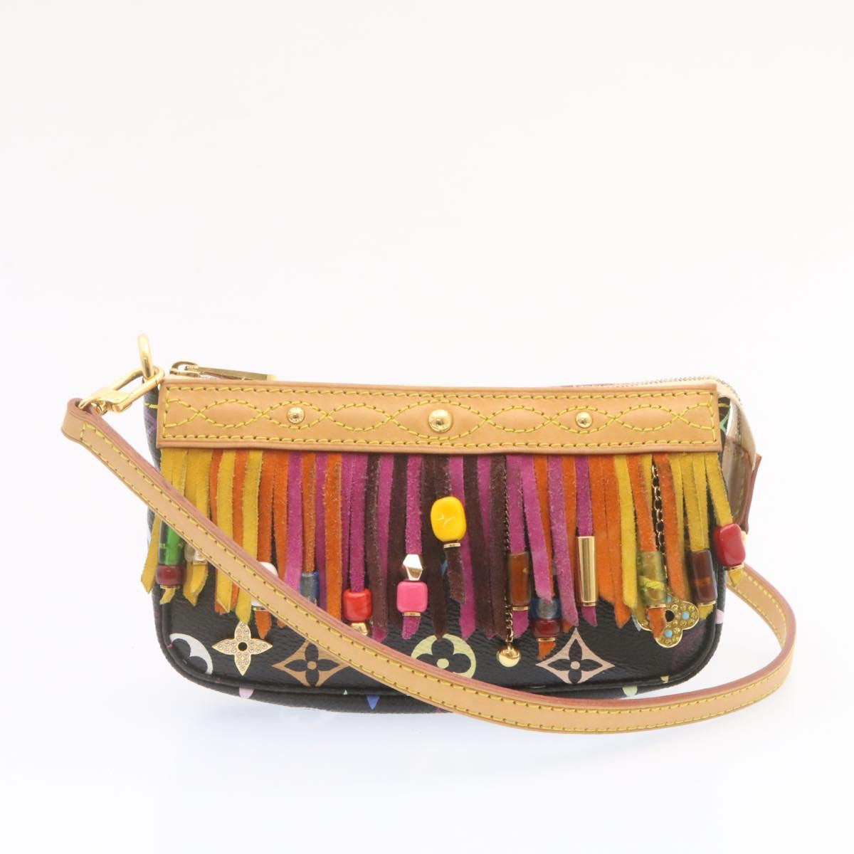 LOUIS VUITTON Monogram Multicolor Bucket Frange ToteBag Black M40110 Auth 25649S