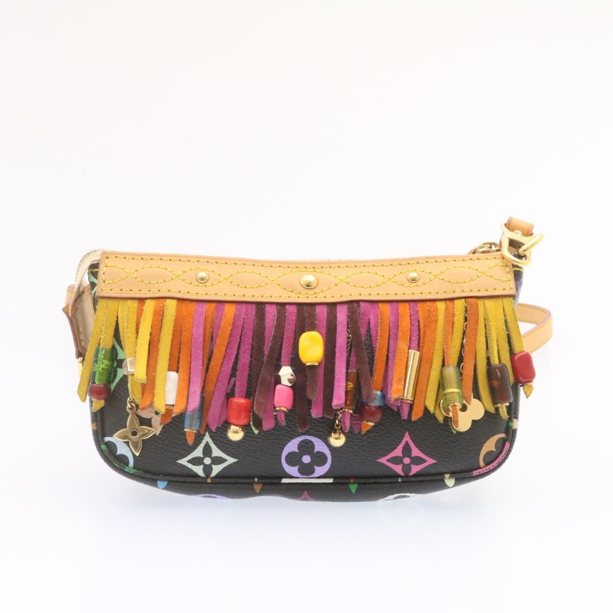 LOUIS VUITTON Monogram Multicolor Bucket Frange ToteBag Black M40110 Auth 25649S