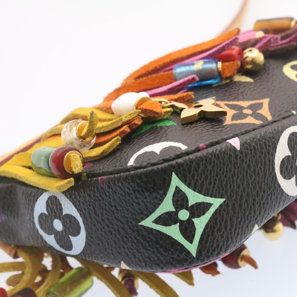 LOUIS VUITTON Monogram Multicolor Bucket Frange ToteBag Black M40110 Auth 25649S