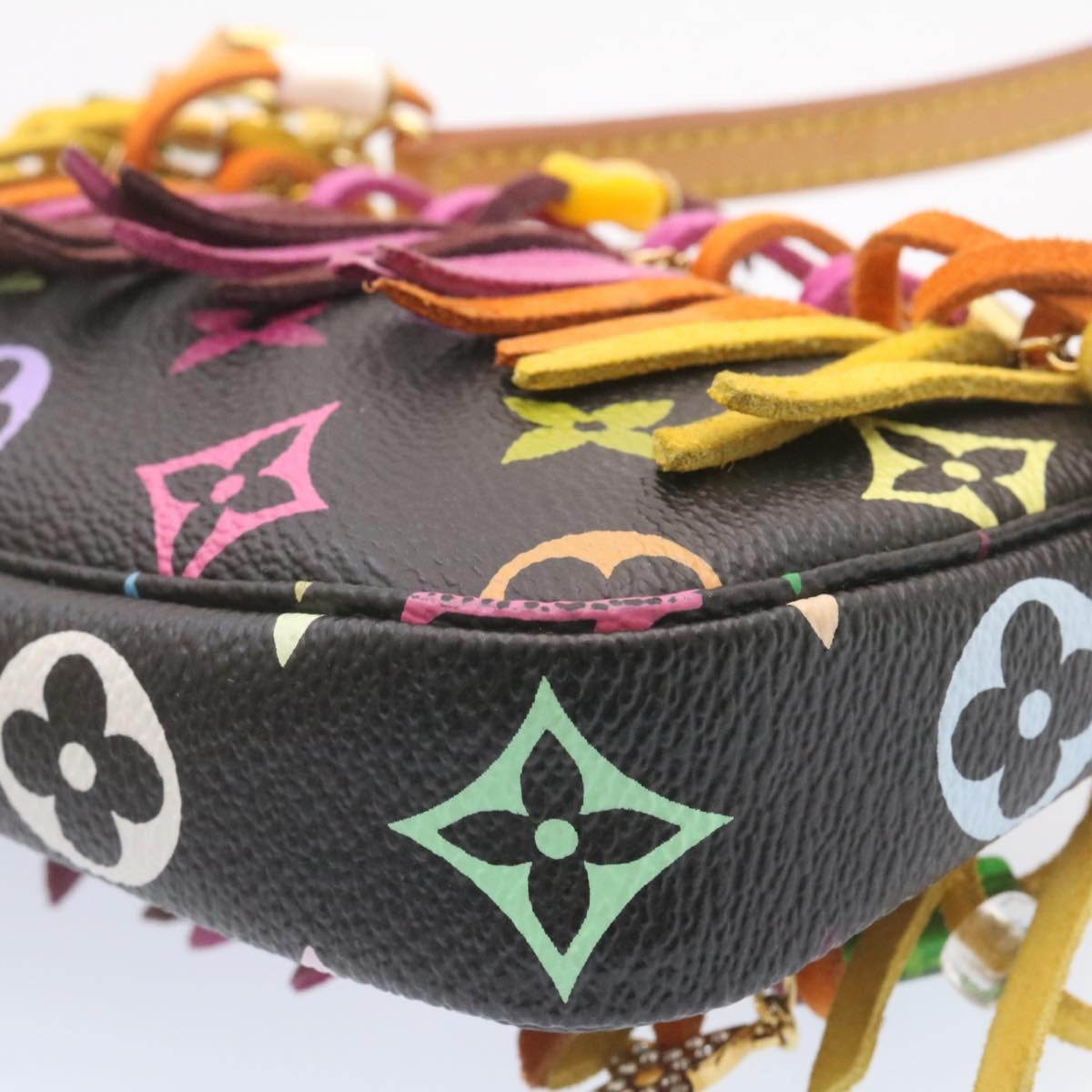 LOUIS VUITTON Monogram Multicolor Bucket Frange ToteBag Black M40110 Auth 25649S