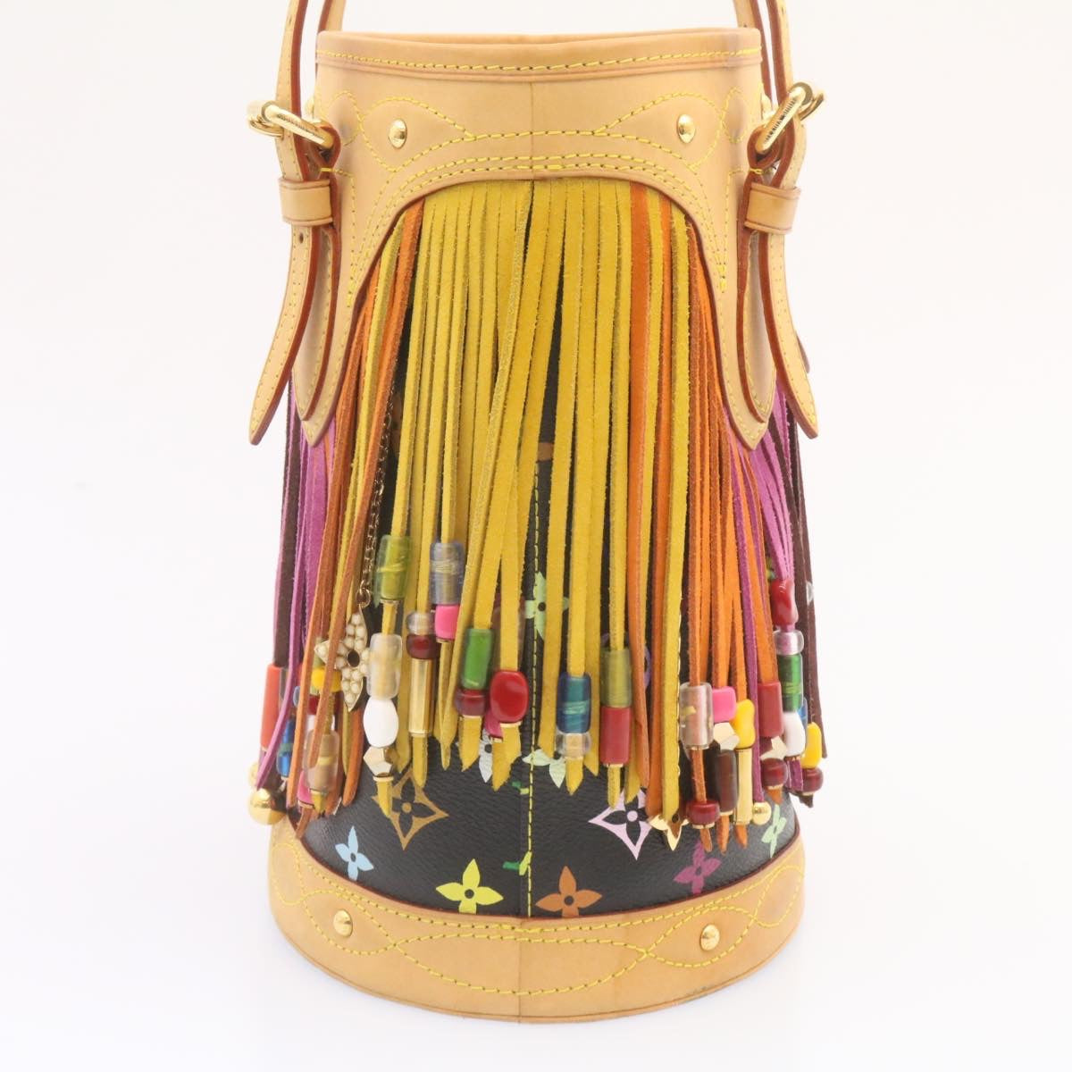 LOUIS VUITTON Monogram Multicolor Bucket Frange ToteBag Black M40110 Auth 25649S