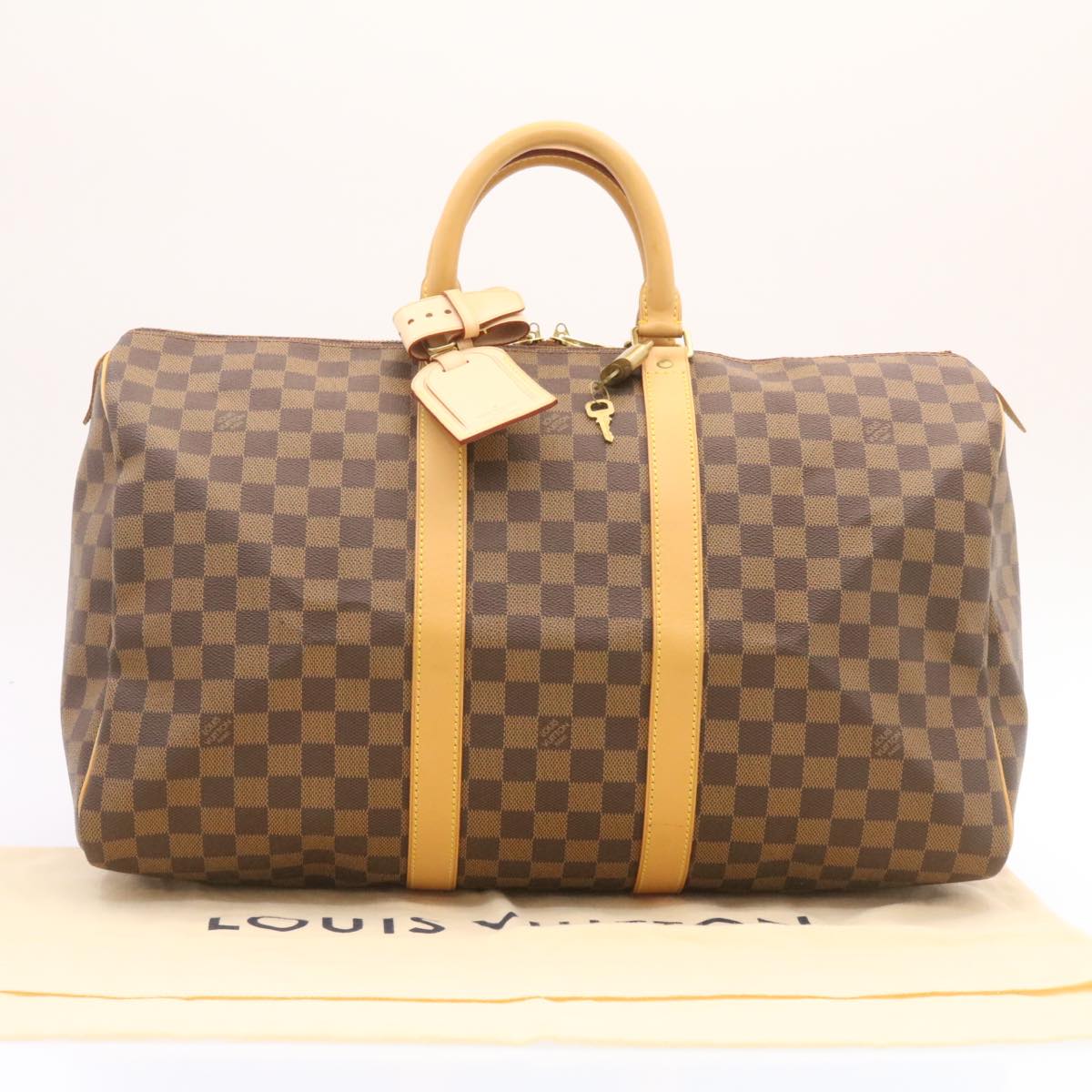 LOUIS VUITTON Damier Ebene Keepall 45 Boston Bag LV Auth 26495A