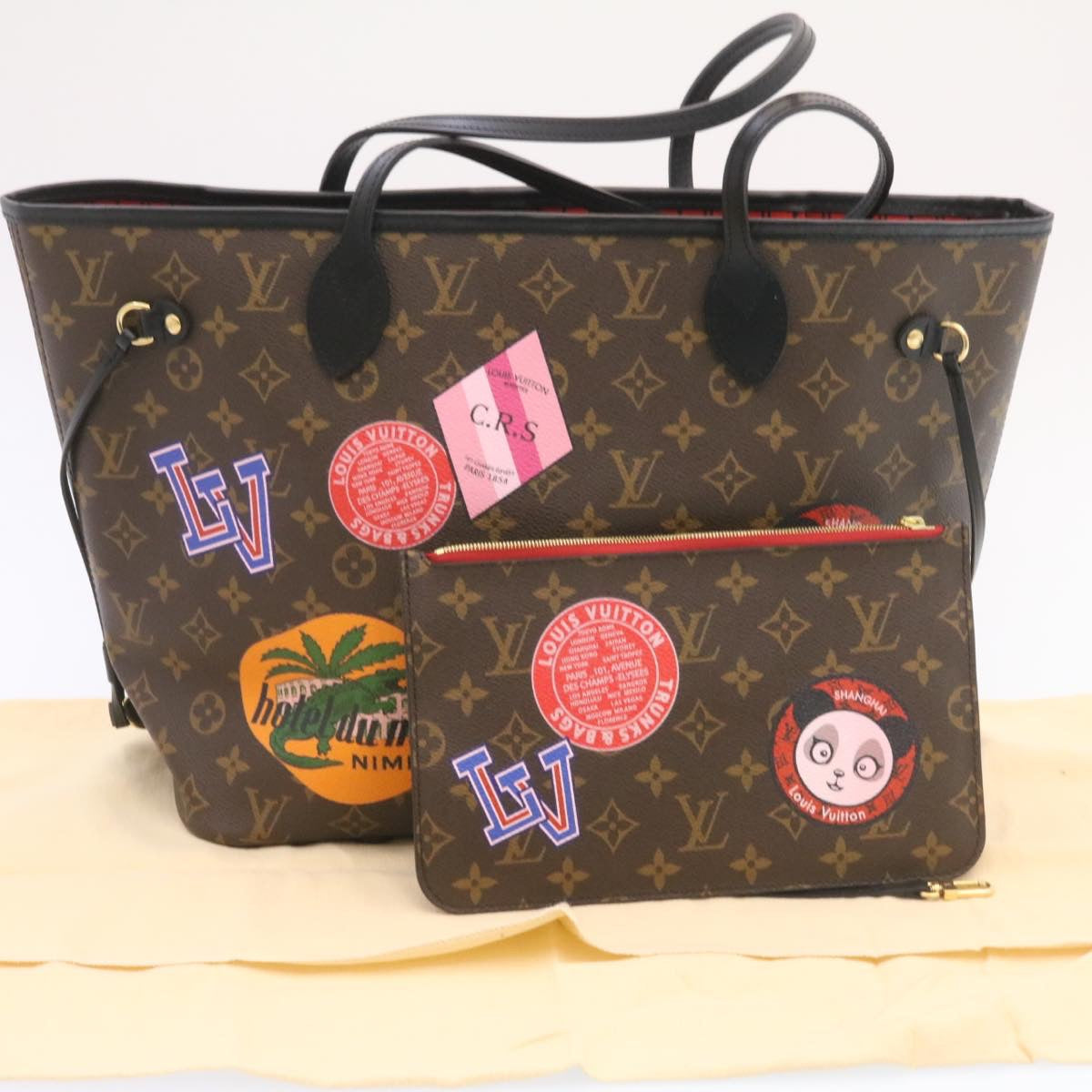 LOUIS VUITTON Monogram World Tour Neverfull MM Tote Bag M42844 LV Auth 26563A