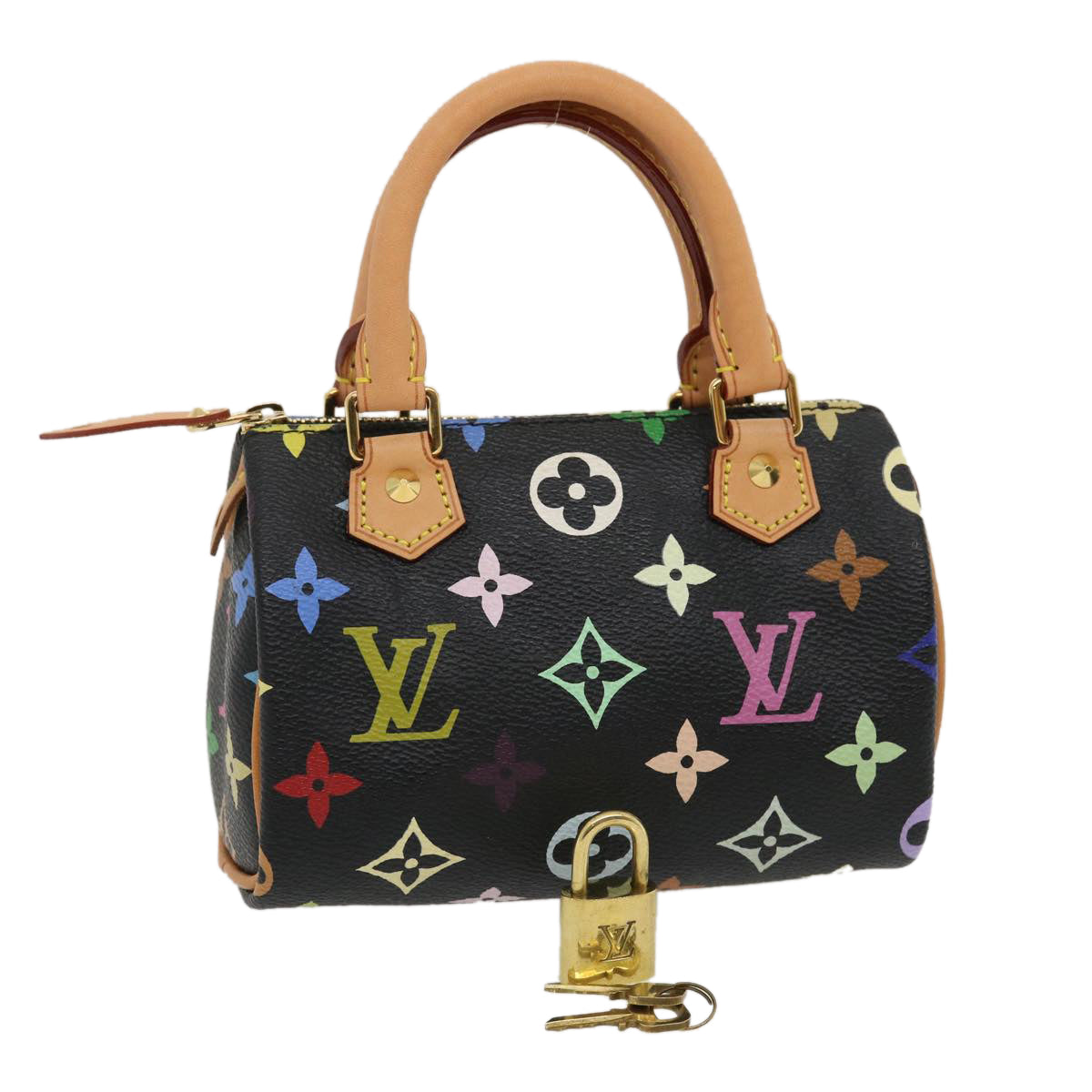 LOUIS VUITTON Monogram Multicolor Mini Speedy Hand Bag Black M92644 Auth 27252A