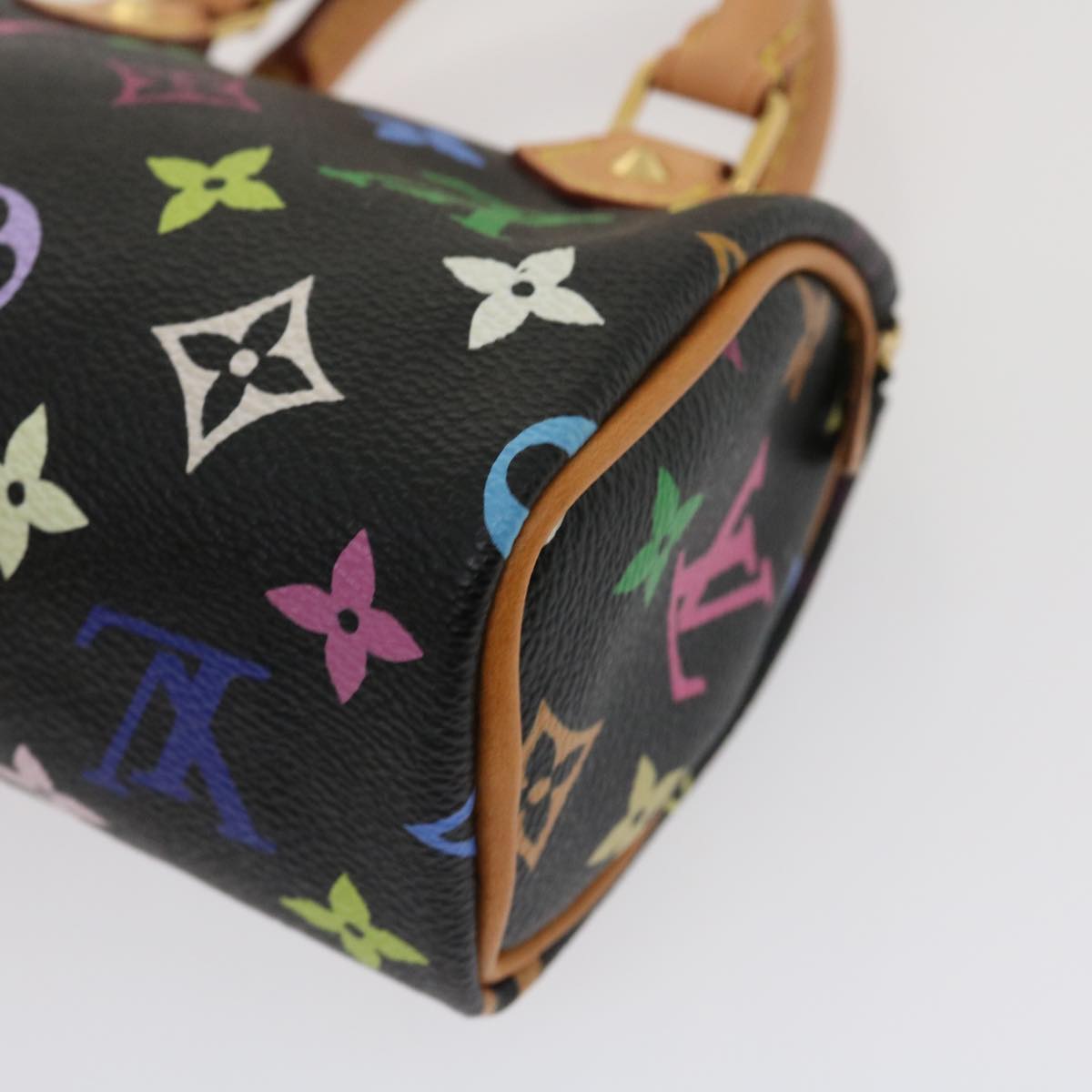 LOUIS VUITTON Monogram Multicolor Mini Speedy Hand Bag Black M92644 Auth 27252A