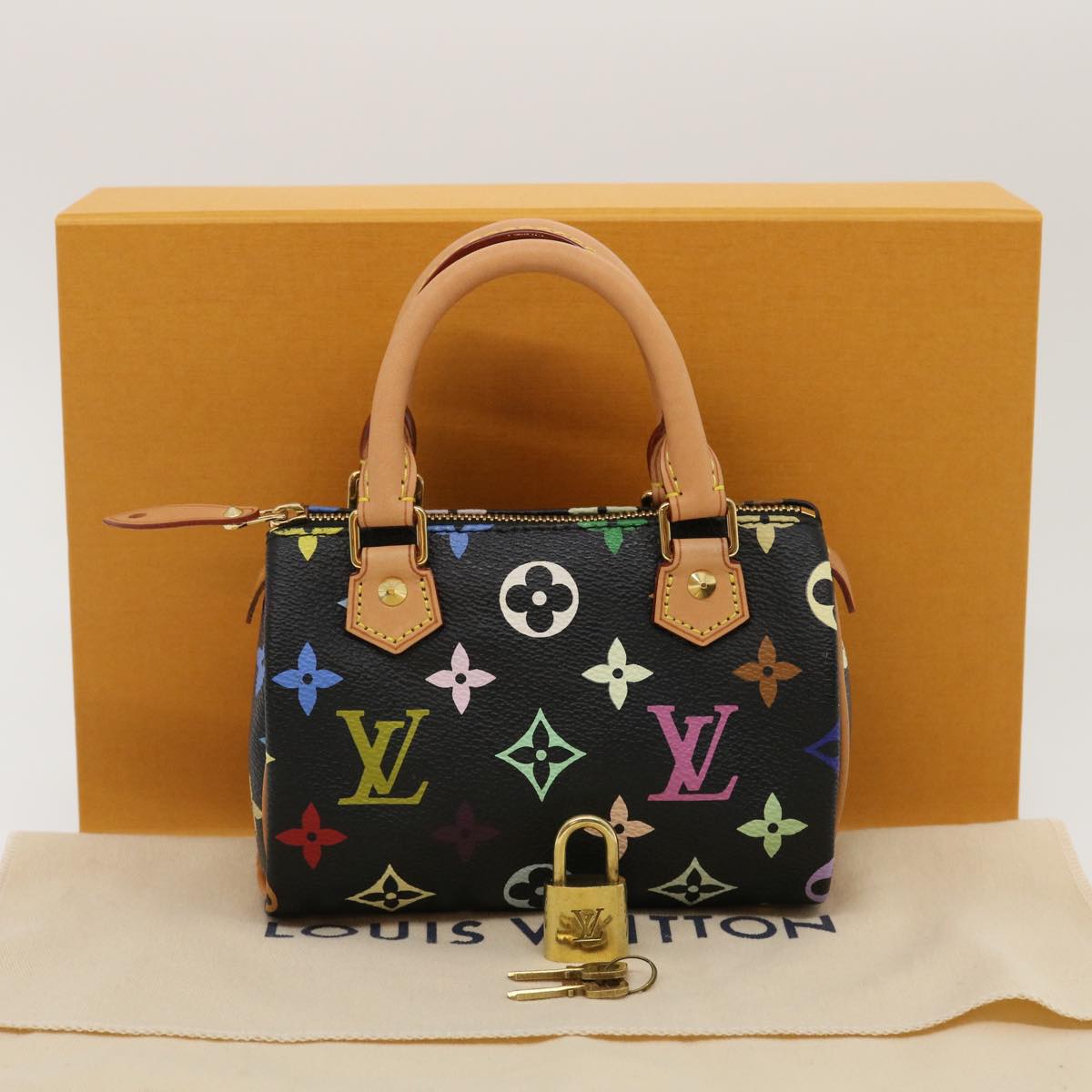 LOUIS VUITTON Monogram Multicolor Mini Speedy Hand Bag Black M92644 Auth 27252A