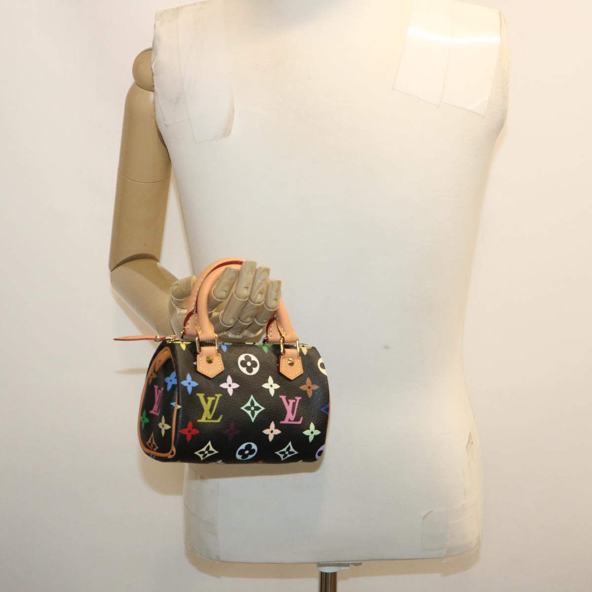 LOUIS VUITTON Monogram Multicolor Mini Speedy Hand Bag Black M92644 Auth 27252A