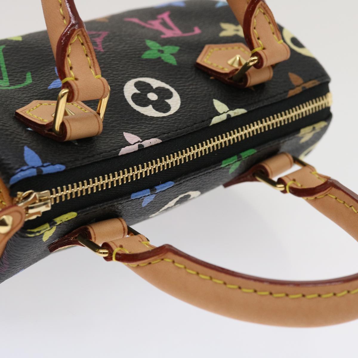 LOUIS VUITTON Monogram Multicolor Mini Speedy Hand Bag Black M92644 Auth 27252A