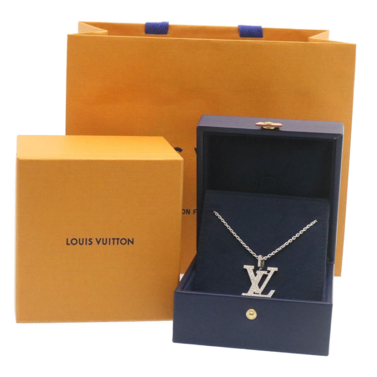 LOUIS VUITTON Pandantif LV XL Necklace White Gold Diamond Q93821 Auth 27695A