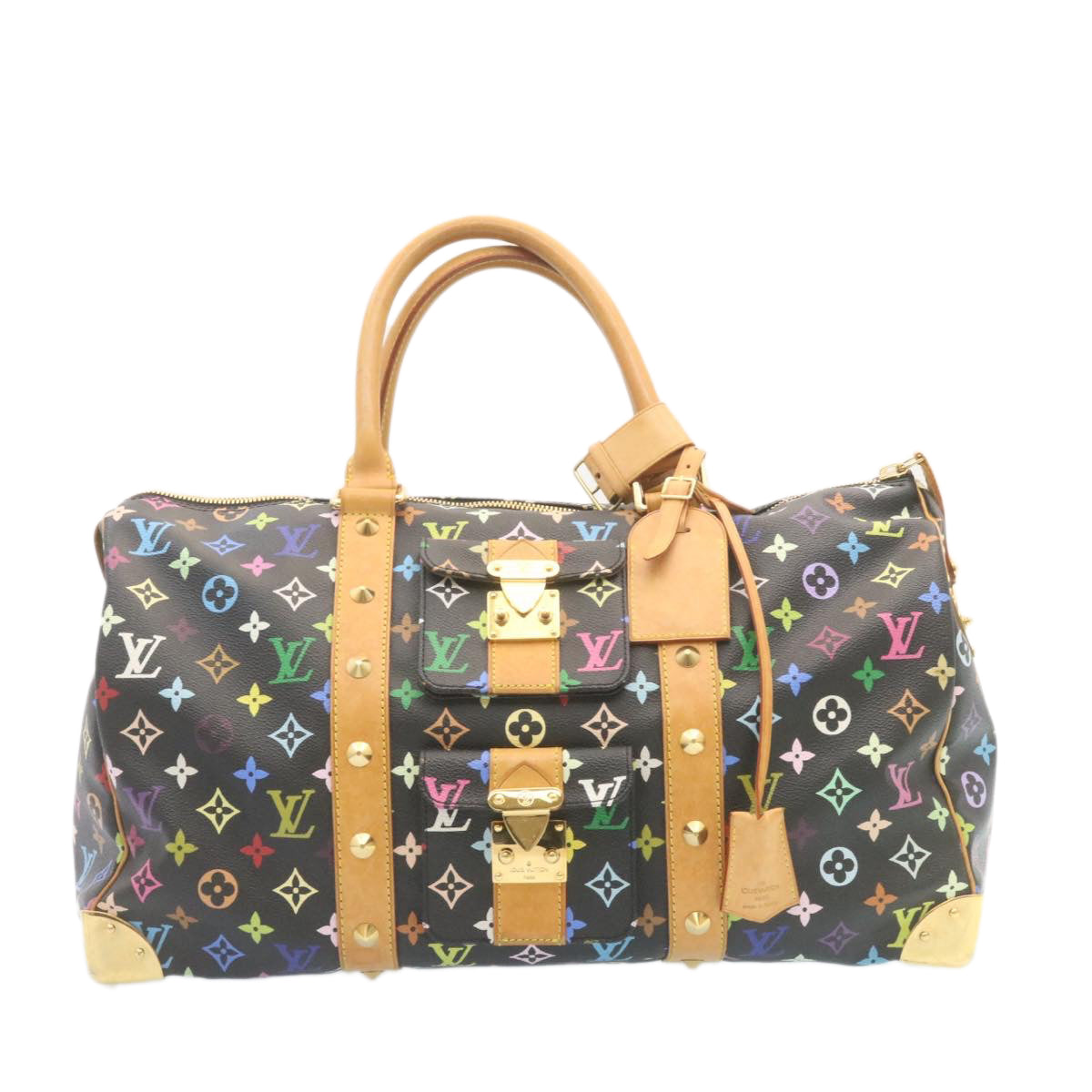 LOUIS VUITTON Monogram Multicolor Keepall 45 Boston Bag Black M92640 Auth 28150A