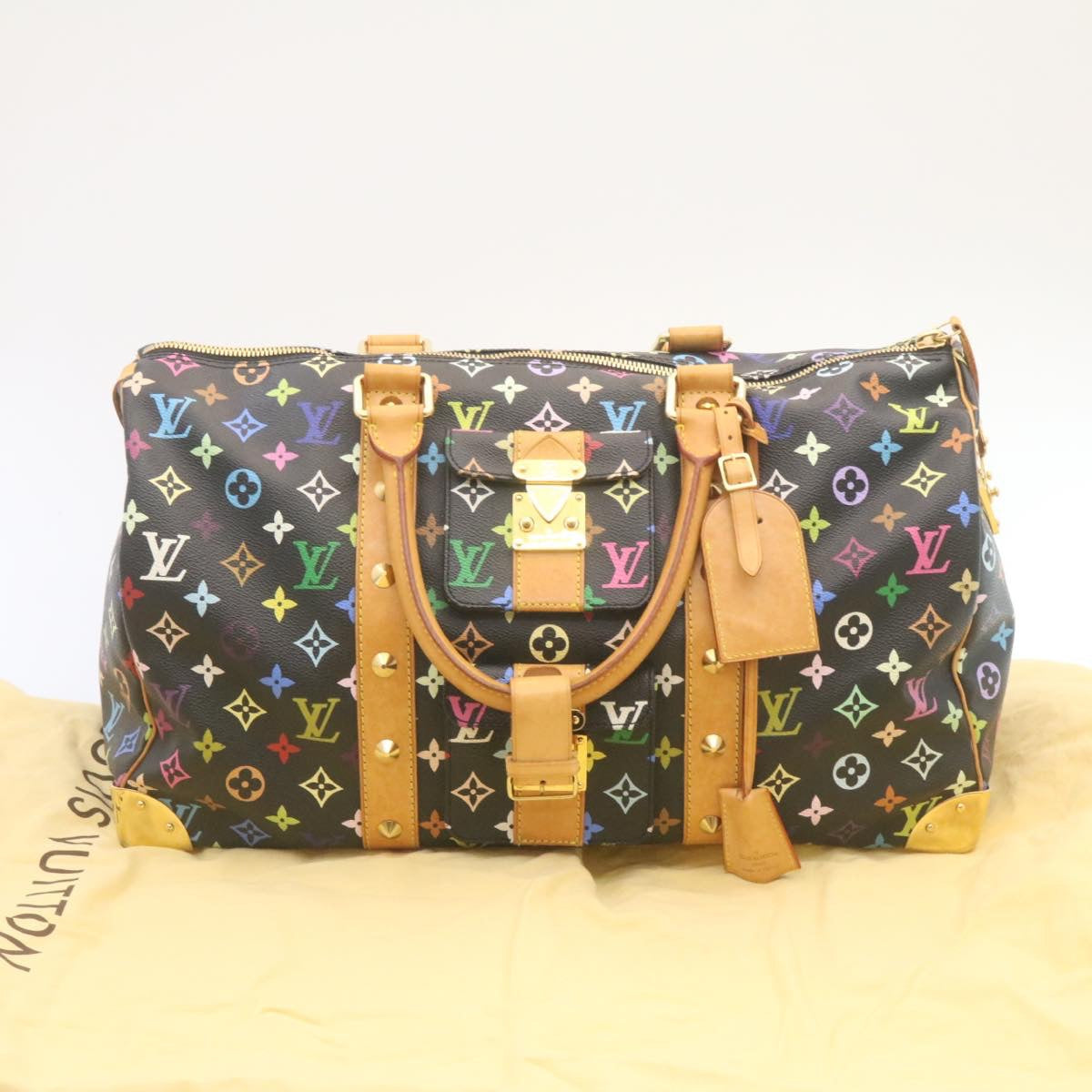 LOUIS VUITTON Monogram Multicolor Keepall 45 Boston Bag Black M92640 Auth 28150A