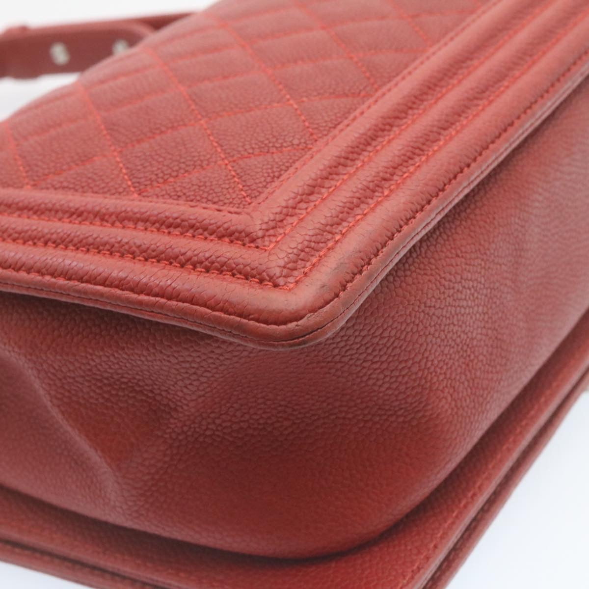 CHANEL Boy Chanel Matelasse Chain Flap Shoulder Bag Leather Red CC Auth 28281SAV