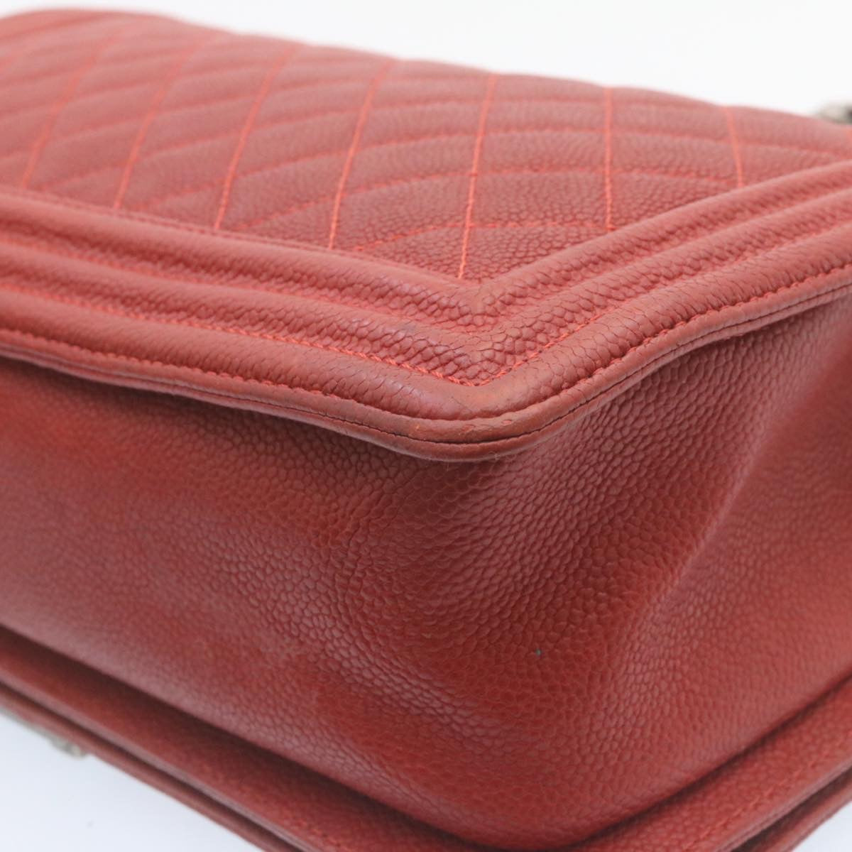 CHANEL Boy Chanel Matelasse Chain Flap Shoulder Bag Leather Red CC Auth 28281SAV