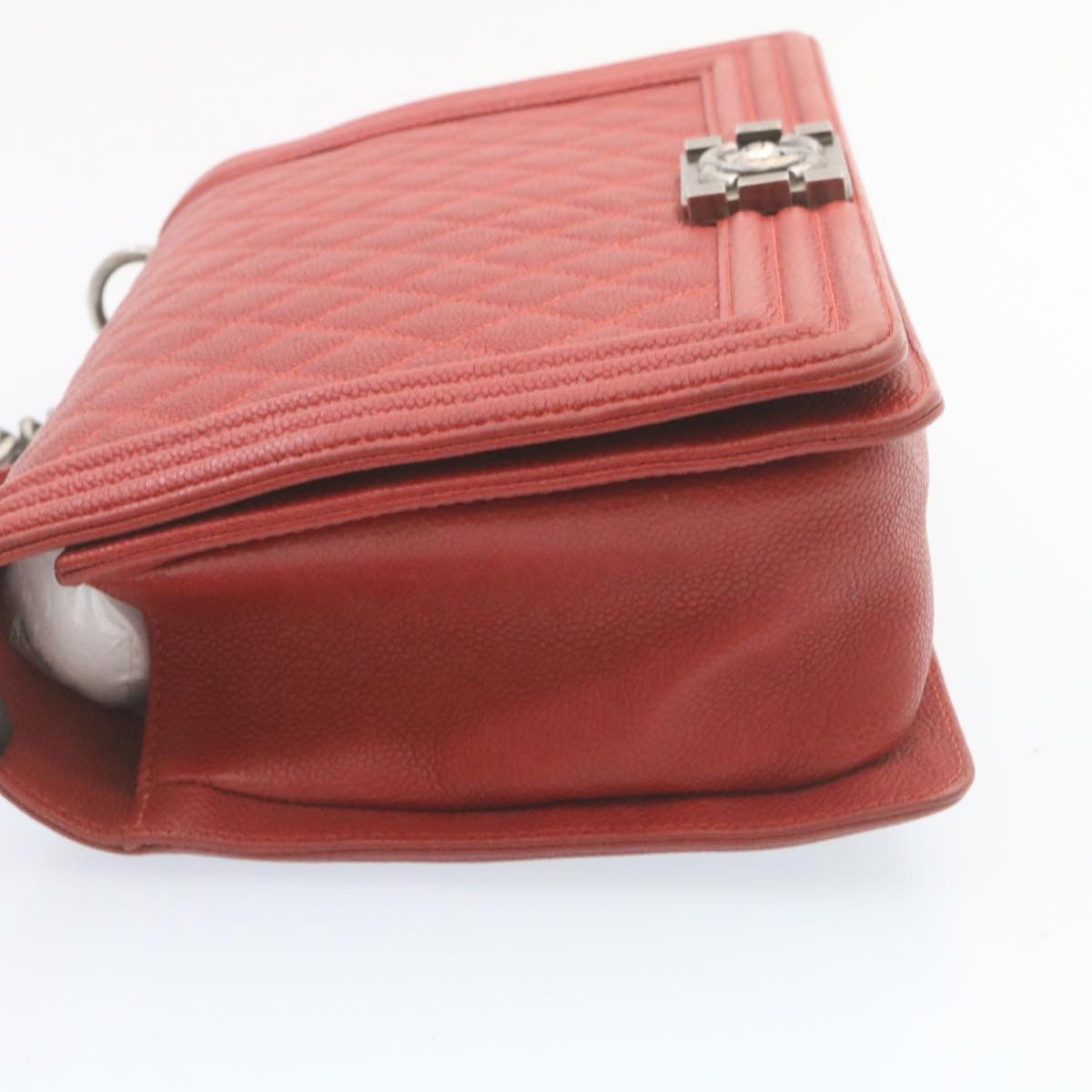 CHANEL Boy Chanel Matelasse Chain Flap Shoulder Bag Leather Red CC Auth 28281SAV