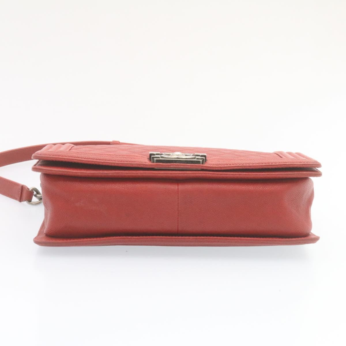 CHANEL Boy Chanel Matelasse Chain Flap Shoulder Bag Leather Red CC Auth 28281SAV