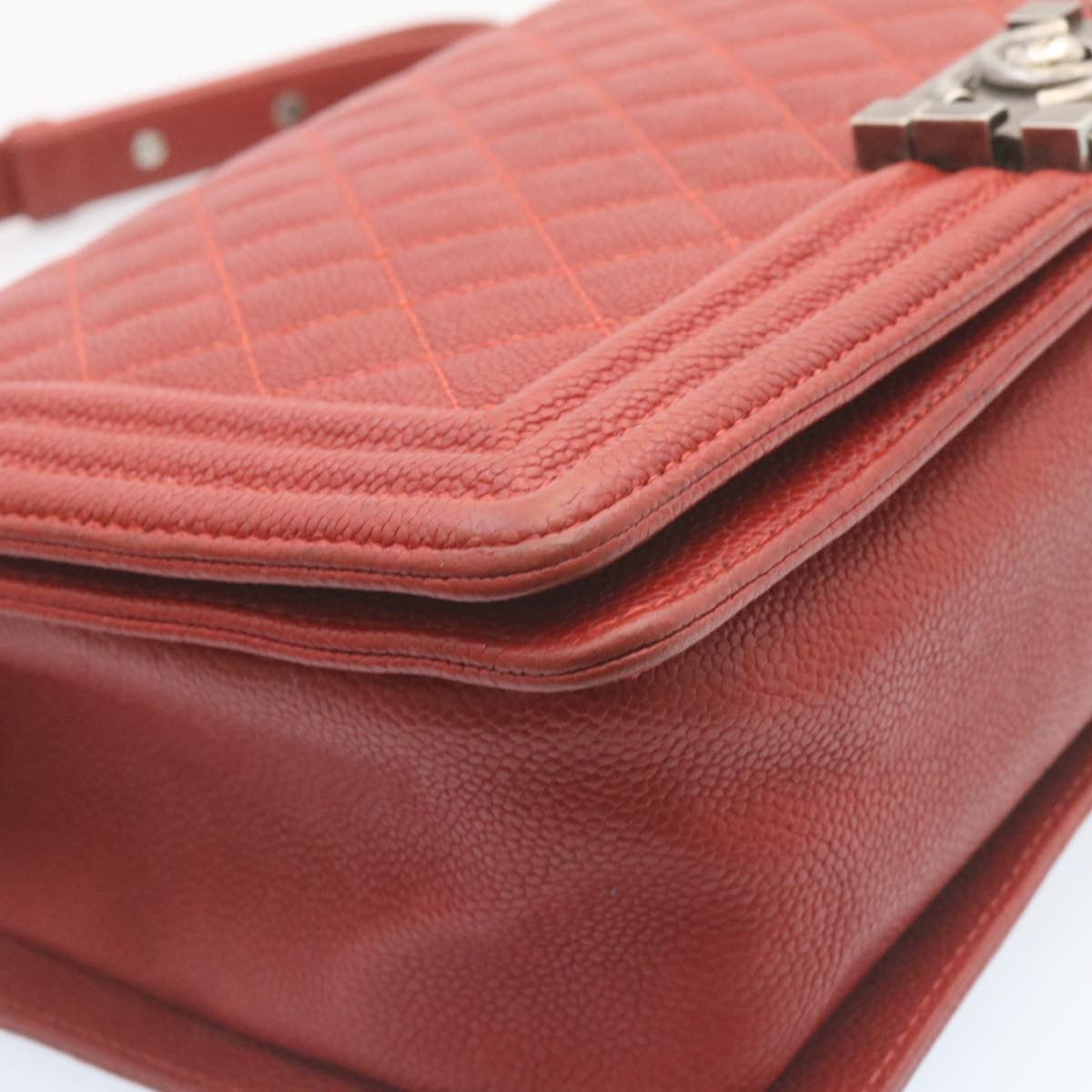 CHANEL Boy Chanel Matelasse Chain Flap Shoulder Bag Leather Red CC Auth 28281SAV