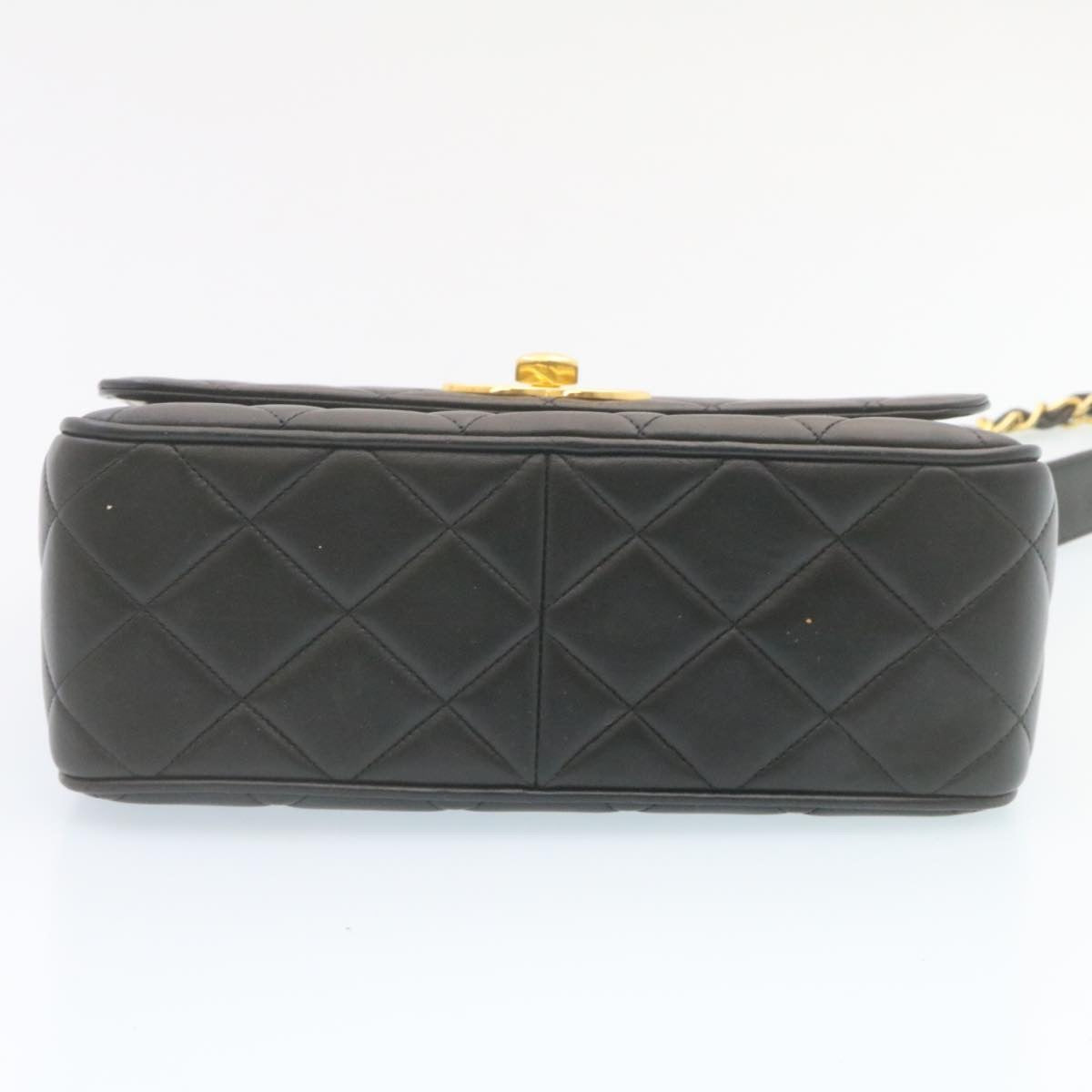 CHANEL Matelasse Chain Flap Shoulder Bag Lamb Skin Black Gold CC Auth 28632SAV