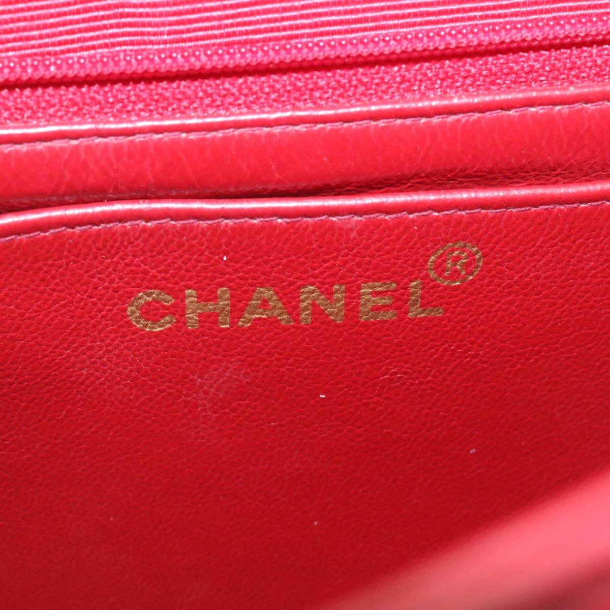 CHANEL Mademoiselle Big Coco Double Chain Shoulder Bag Lamb Skin Red Auth 29129V
