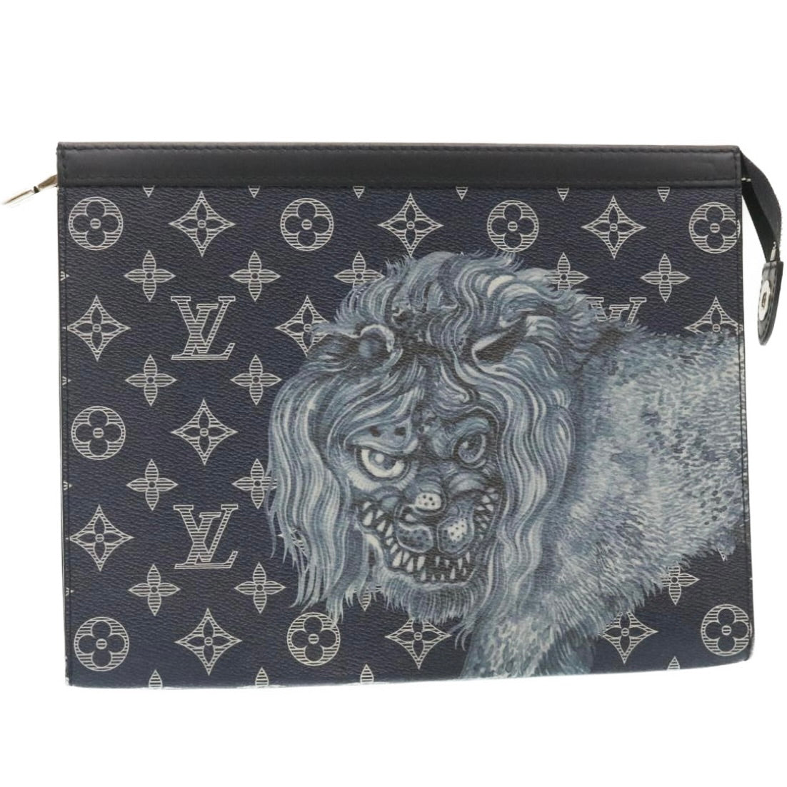 LOUIS VUITTON Monogram Savanna Pochette Voyage ClutchBag Navy M66639 Auth 29183SM
