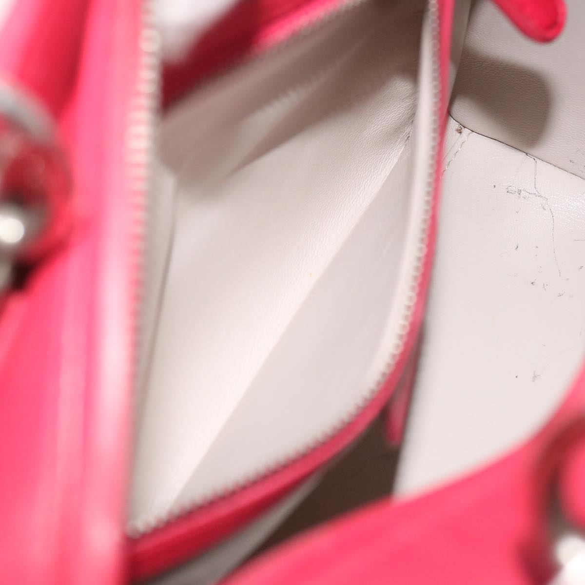 Christian Dior Lady Cannage Medium Hand Bag Lamb Skin Red White Auth 29502SAV