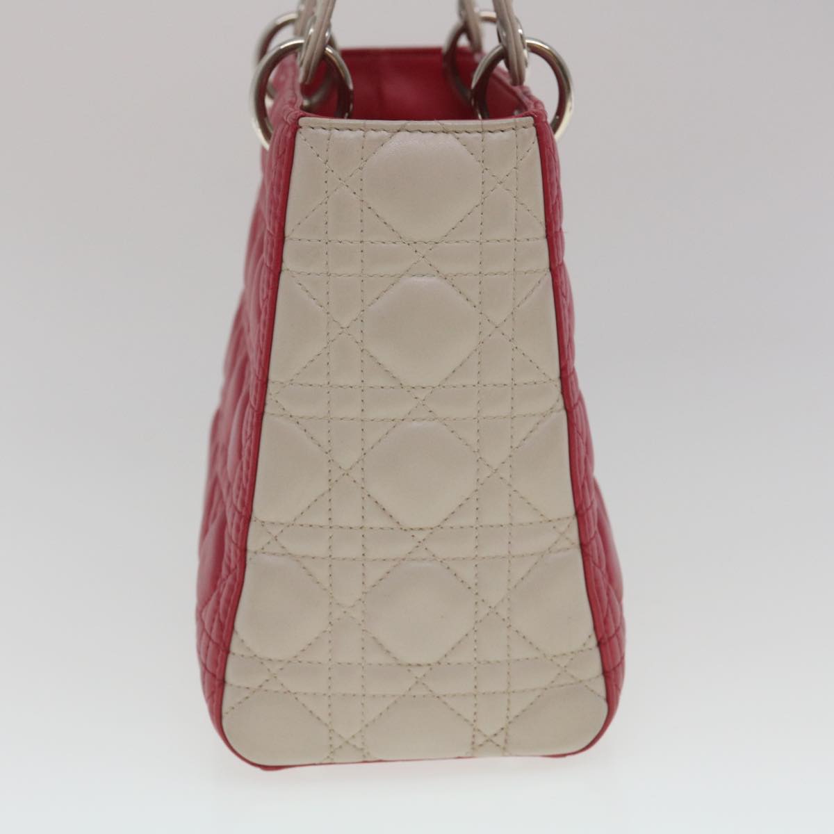 Christian Dior Lady Cannage Medium Hand Bag Lamb Skin Red White Auth 29502SAV