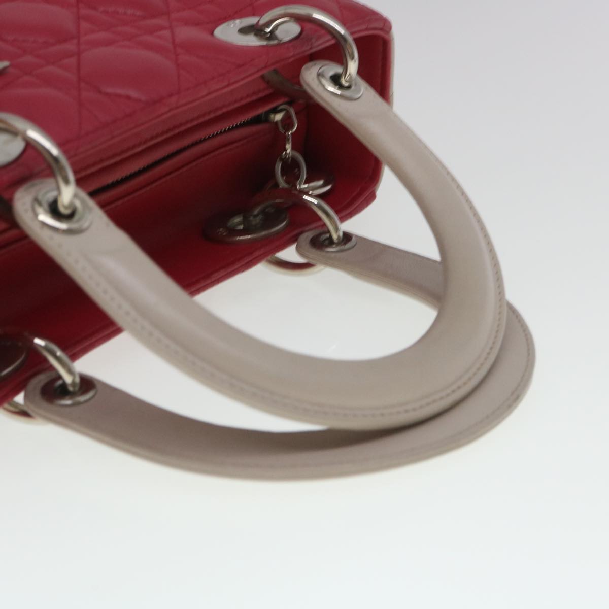 Christian Dior Lady Cannage Medium Hand Bag Lamb Skin Red White Auth 29502SAV