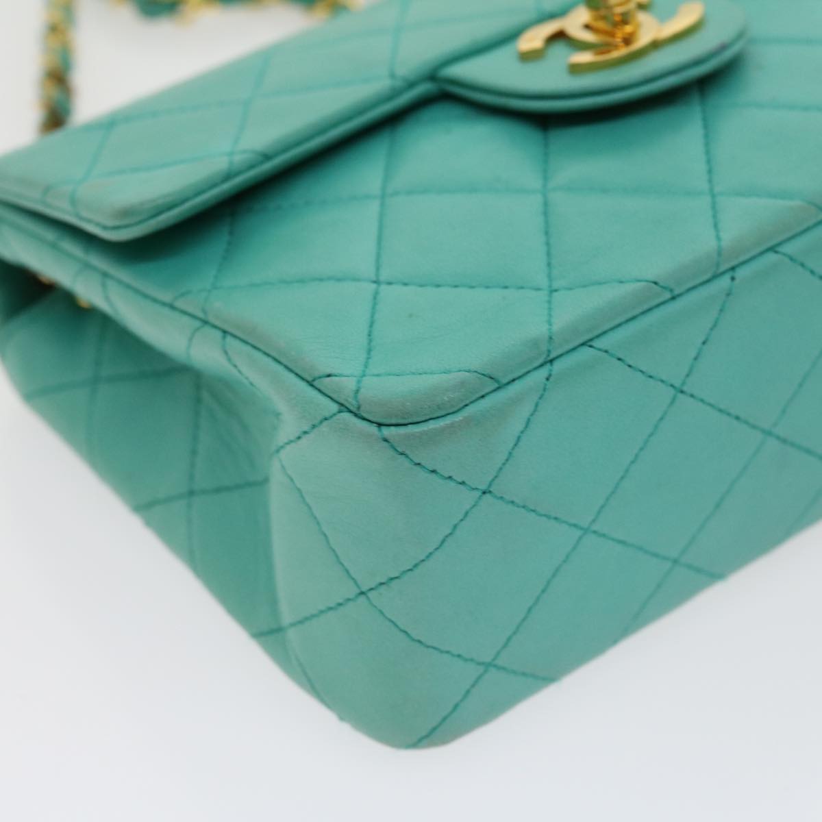 CHANEL Mini Matelasse 17 Flap Chain Bag Lamb Skin Light Blue CC Auth 29527A