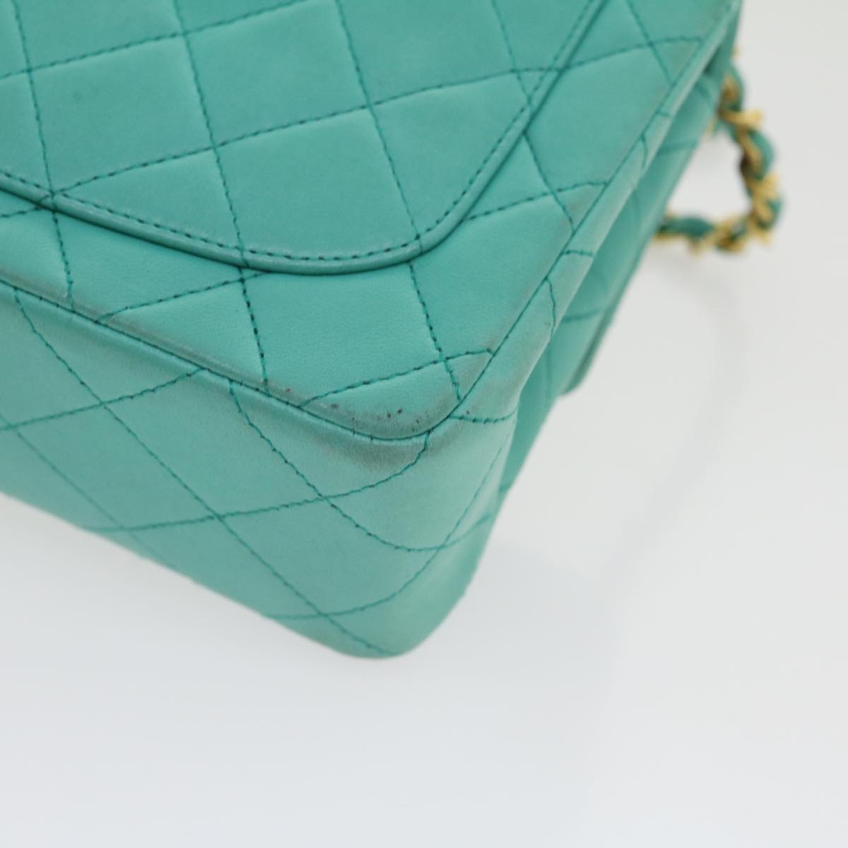 CHANEL Mini Matelasse 17 Flap Chain Bag Lamb Skin Light Blue CC Auth 29527A