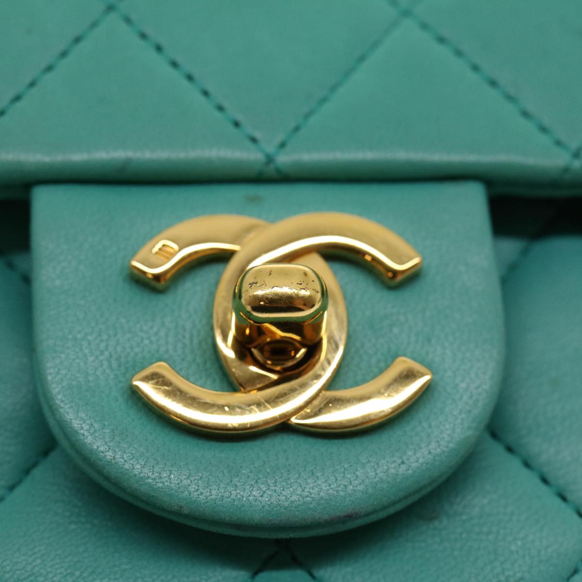 CHANEL Mini Matelasse 17 Flap Chain Bag Lamb Skin Light Blue CC Auth 29527A