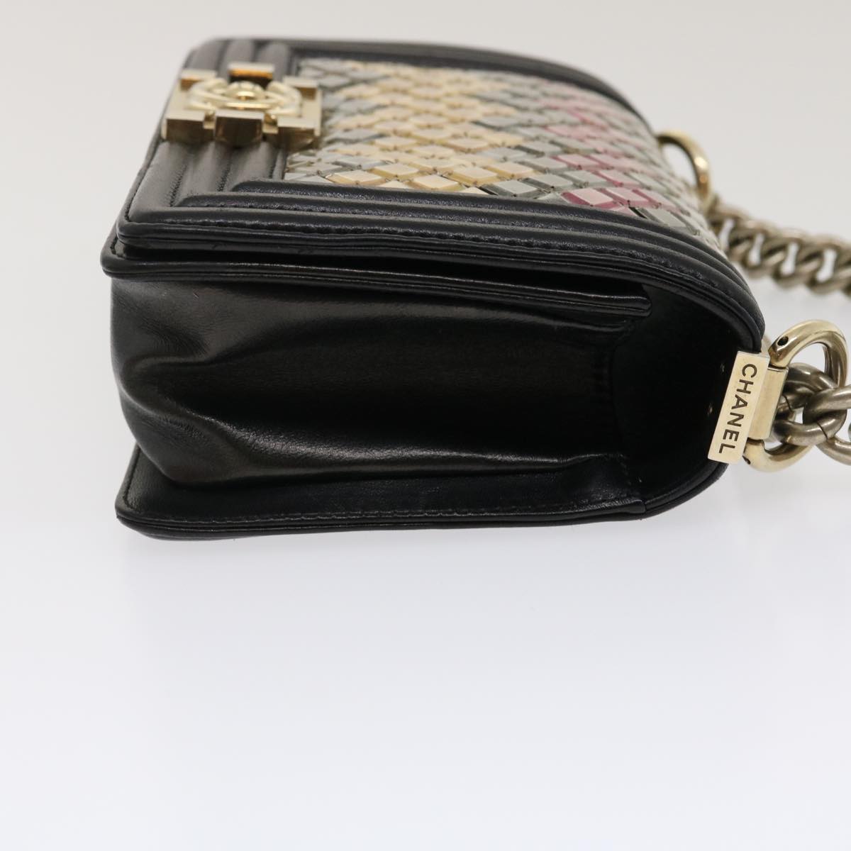 CHANEL Boy Chanel Chain Shoulder Bag Tile Black Multicolor CC Auth 29551A