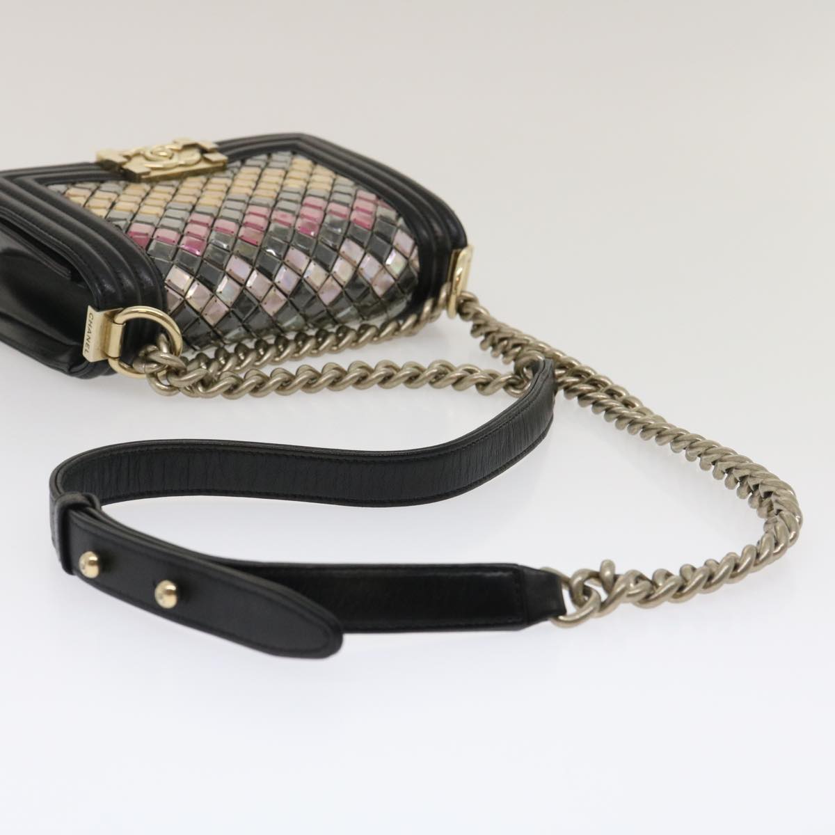 CHANEL Boy Chanel Chain Shoulder Bag Tile Black Multicolor CC Auth 29551A