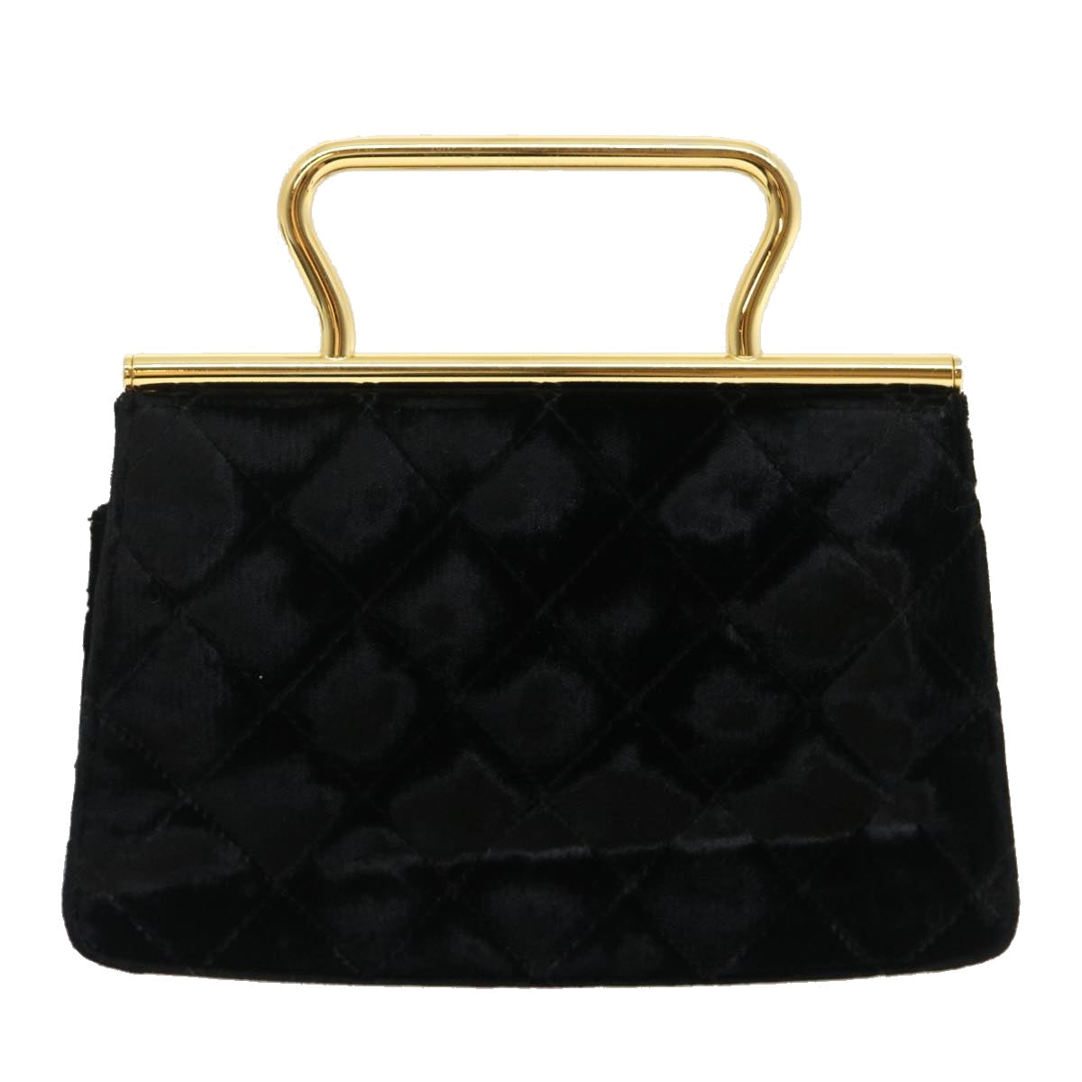 CHANEL Turn Lock Flap Matelasse Hand Bag velvet Black Gold CC Auth 29565A