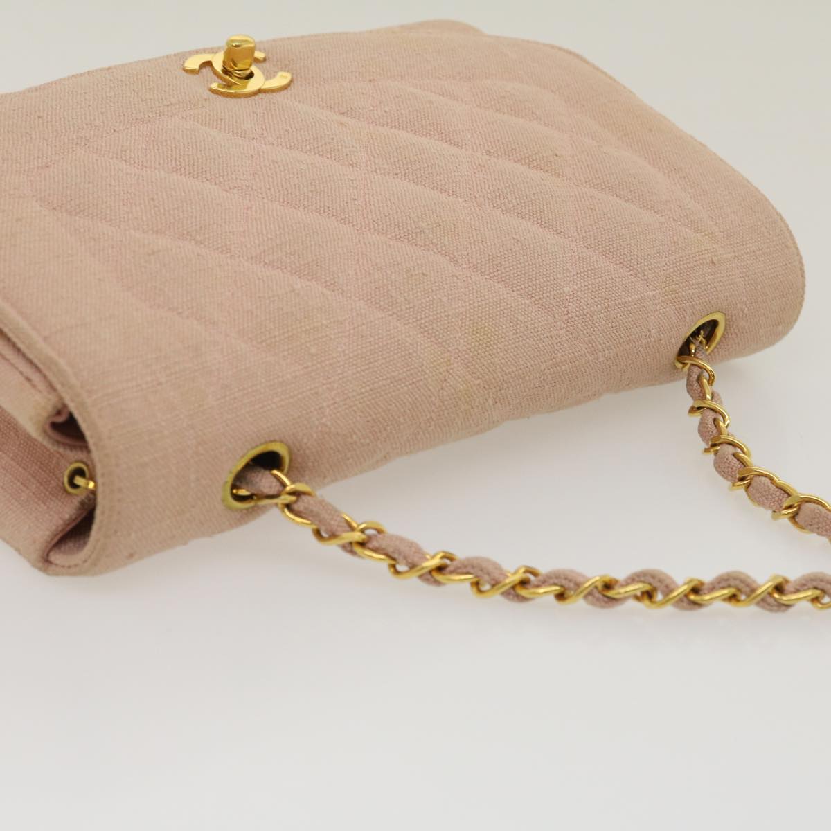 CHANEL Matelasse Turn Lock Chain Diana Shoulder Bag Canvas Pink CC Auth 29889AV