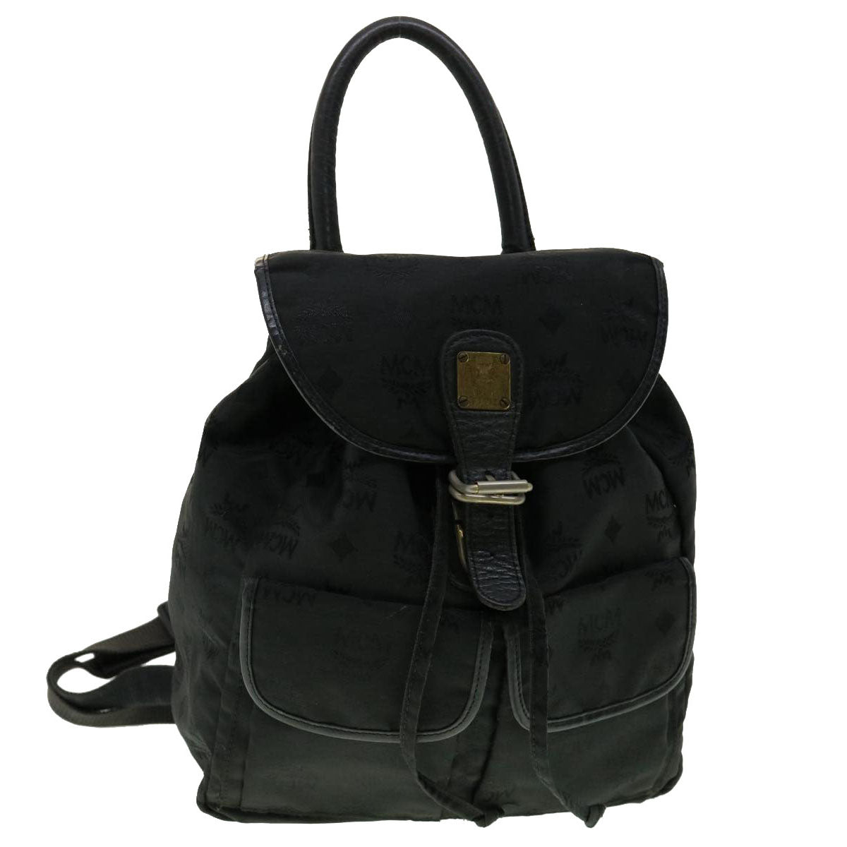 MCM Vicetos Logogram Backpack Nylon Black Auth 30280