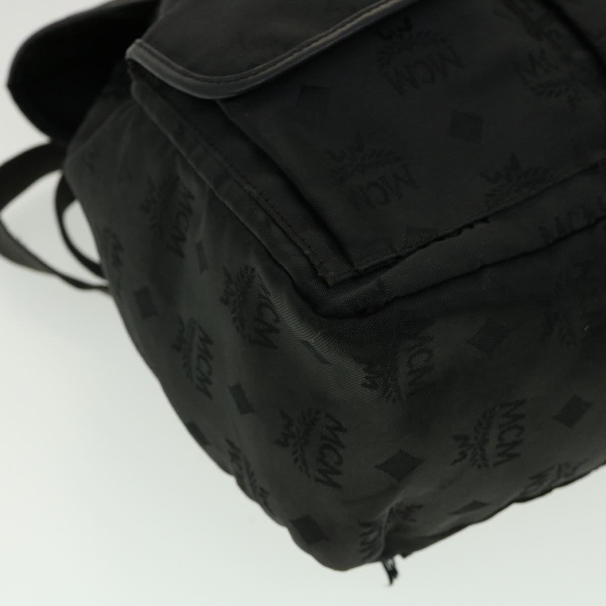 MCM Vicetos Logogram Backpack Nylon Black Auth 30280