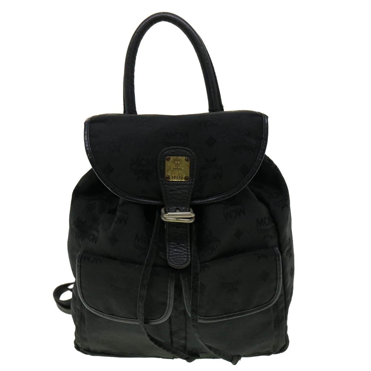 MCM Vicetos Logogram Backpack Nylon Black Auth 30280