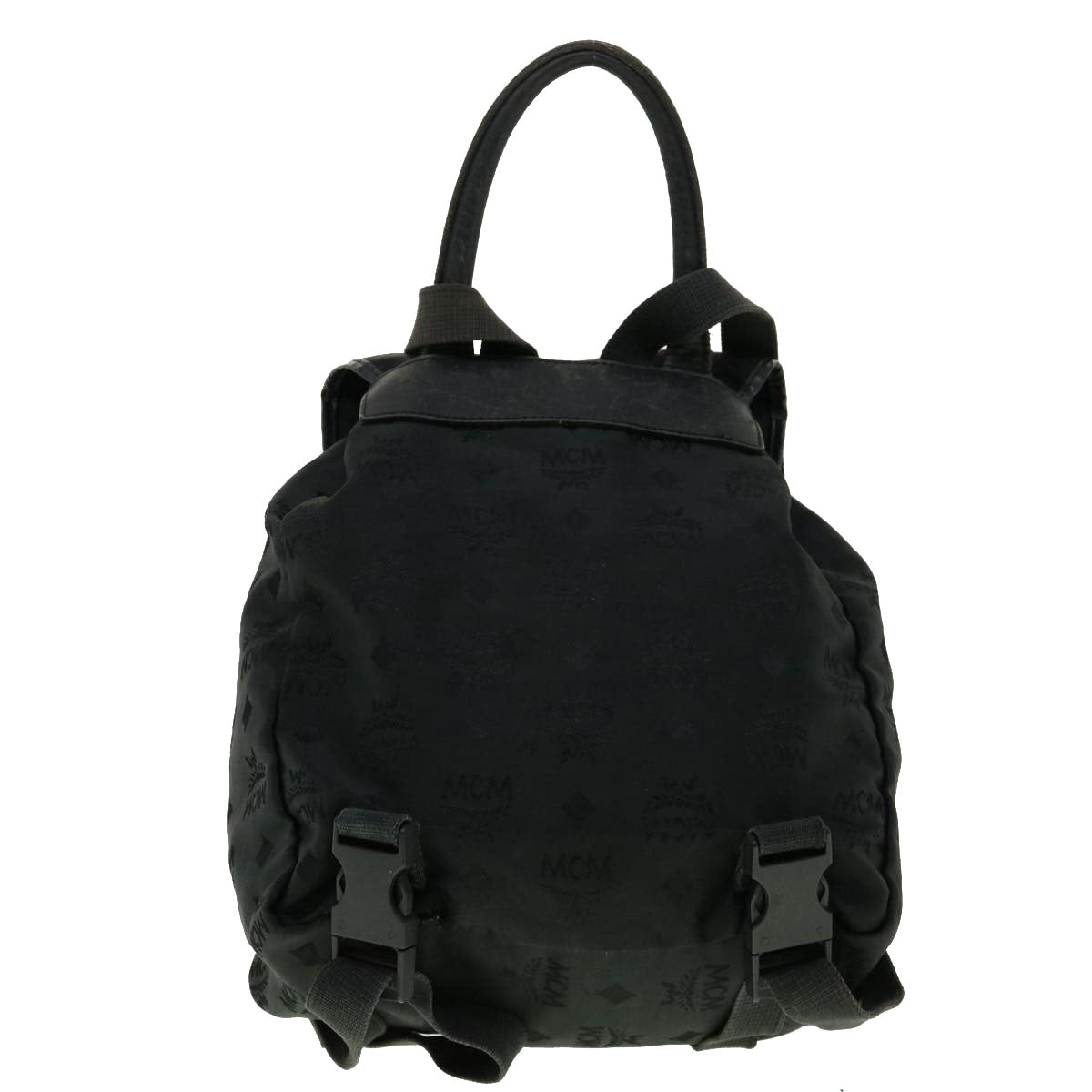 MCM Vicetos Logogram Backpack Nylon Black Auth 30280