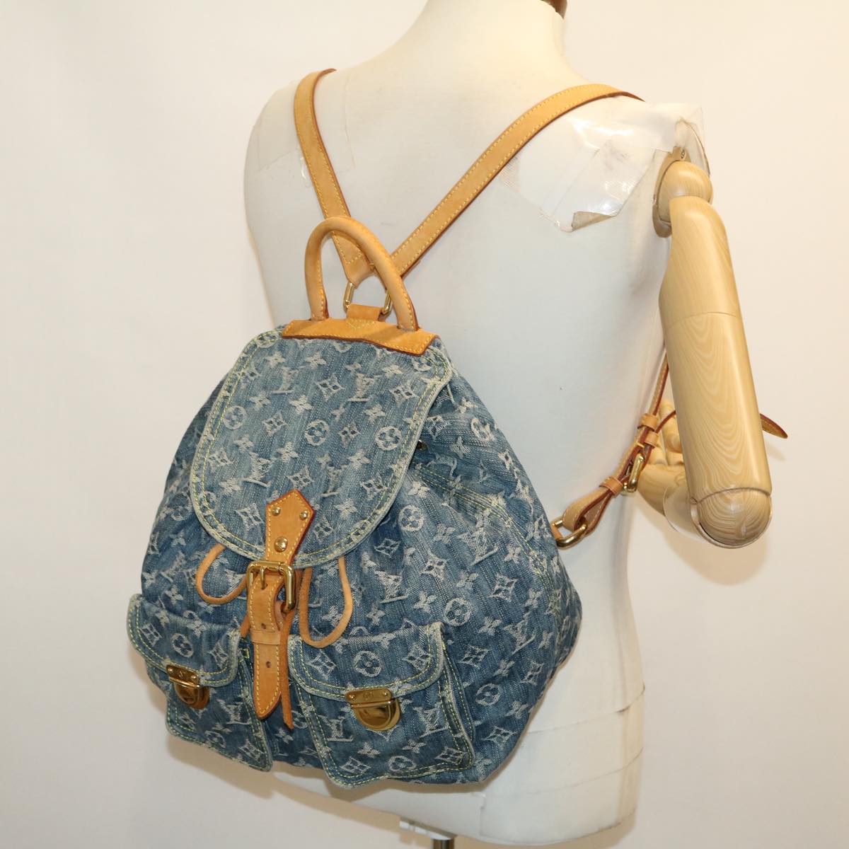 LOUIS VUITTON Monogram Denim Sac A Dos GM Backpack Blue M95056 LV Auth 30454A