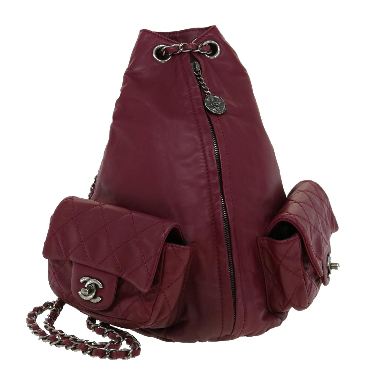 CHANEL Matelasse Chain Backpack Lamb Skin Bordeaux CC Auth 30736A