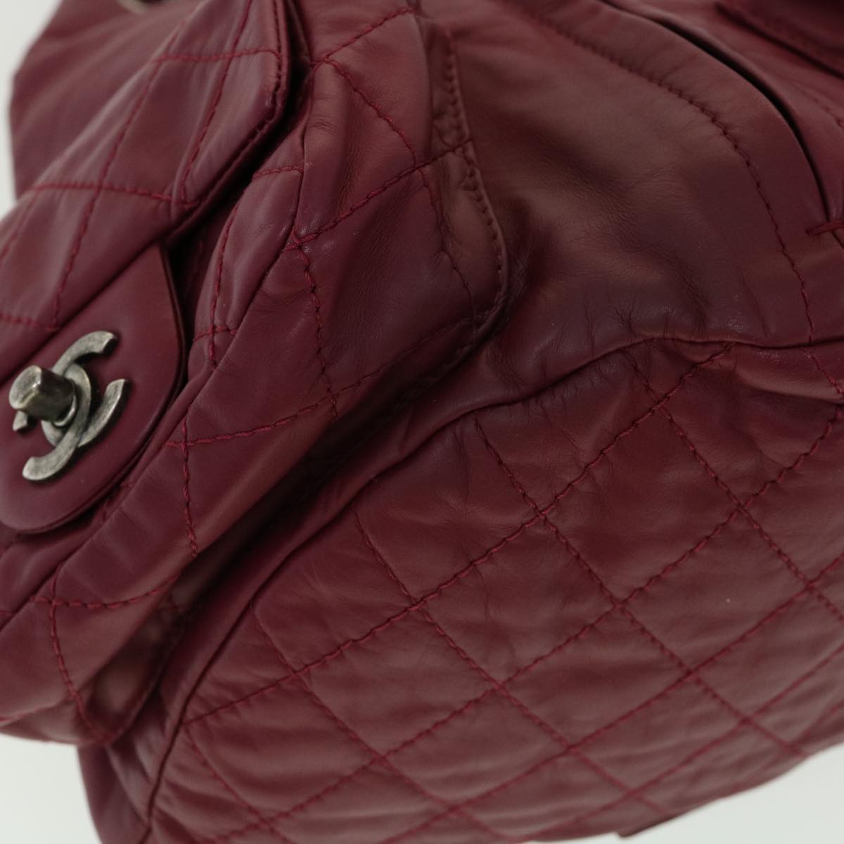 CHANEL Matelasse Chain Backpack Lamb Skin Bordeaux CC Auth 30736SAV