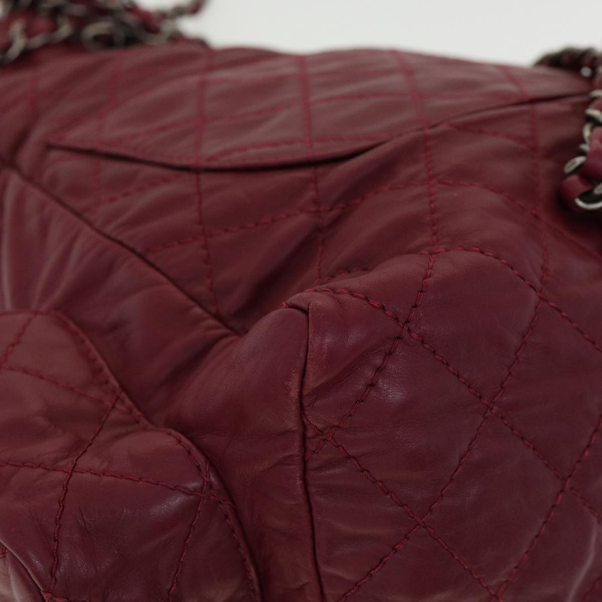 CHANEL Matelasse Chain Backpack Lamb Skin Bordeaux CC Auth 30736A